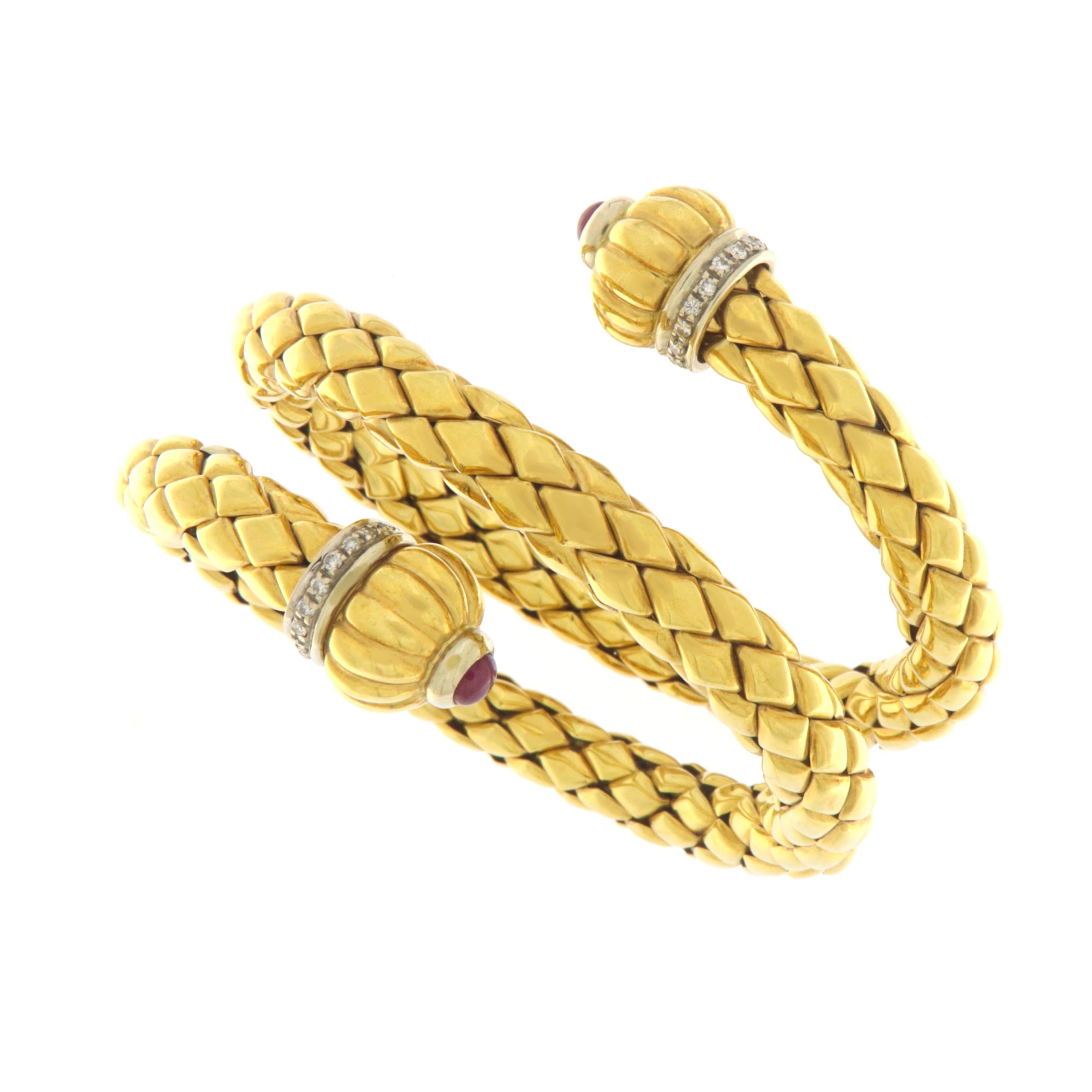 Moderne Chimento Bracelet jonc en or jaune et blanc 18 carats avec diamants, Italie en vente
