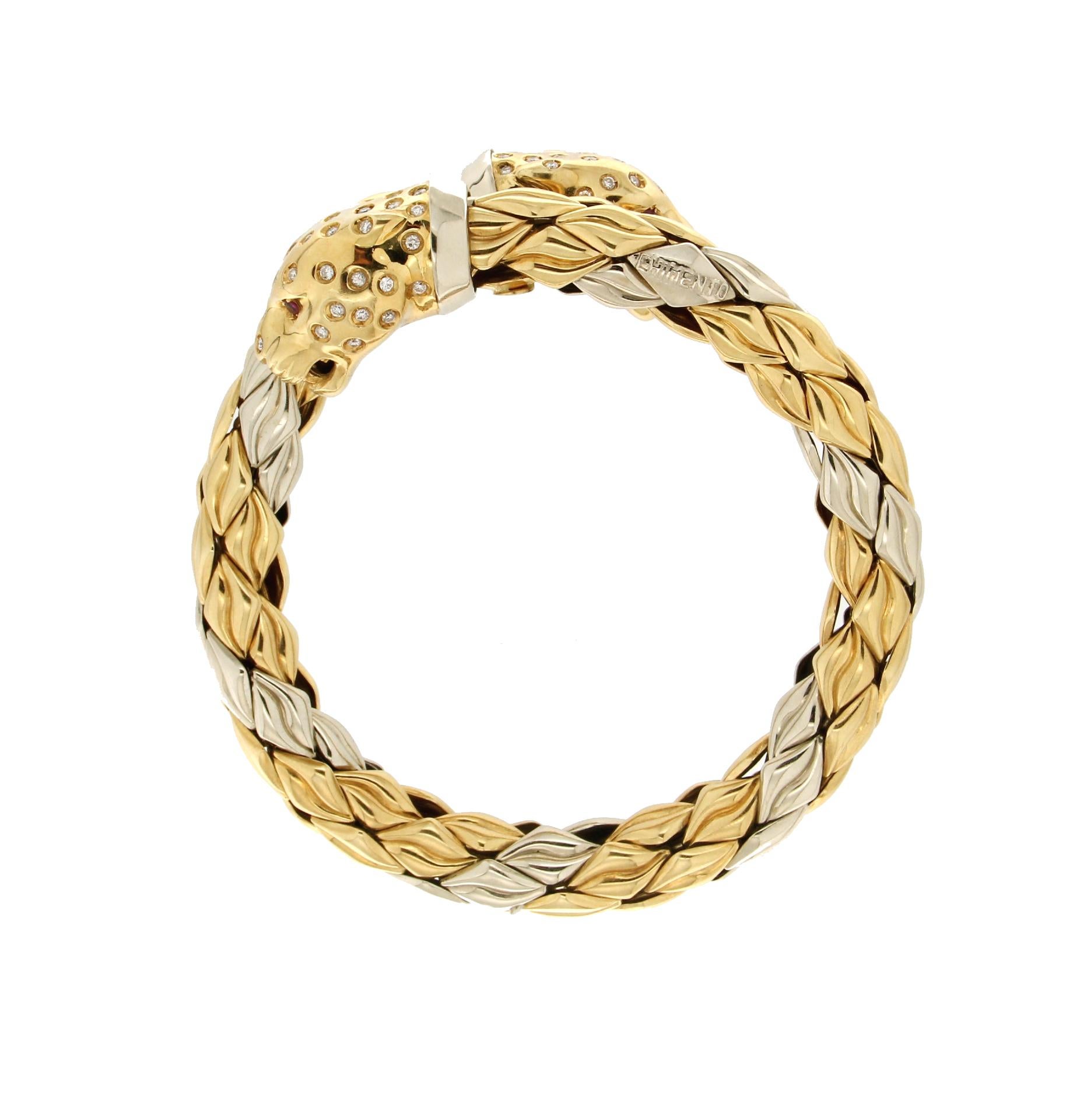 Modern Chimento Italy 18 Karat Yellow and White Gold Diamonds Bangle Bracelet