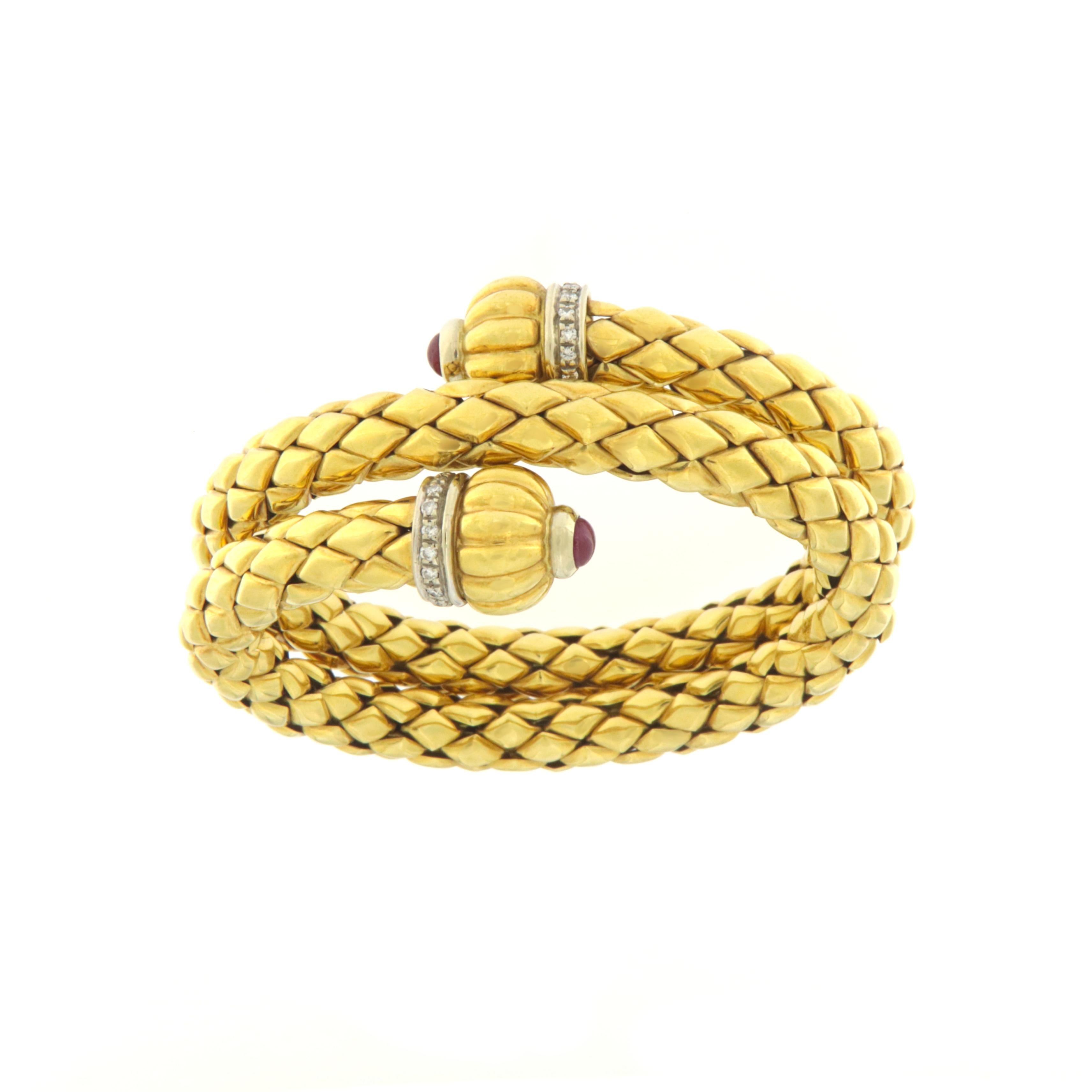 Modern Chimento Italy 18 Karat Yellow and White Gold Diamonds Bangle Bracelet For Sale