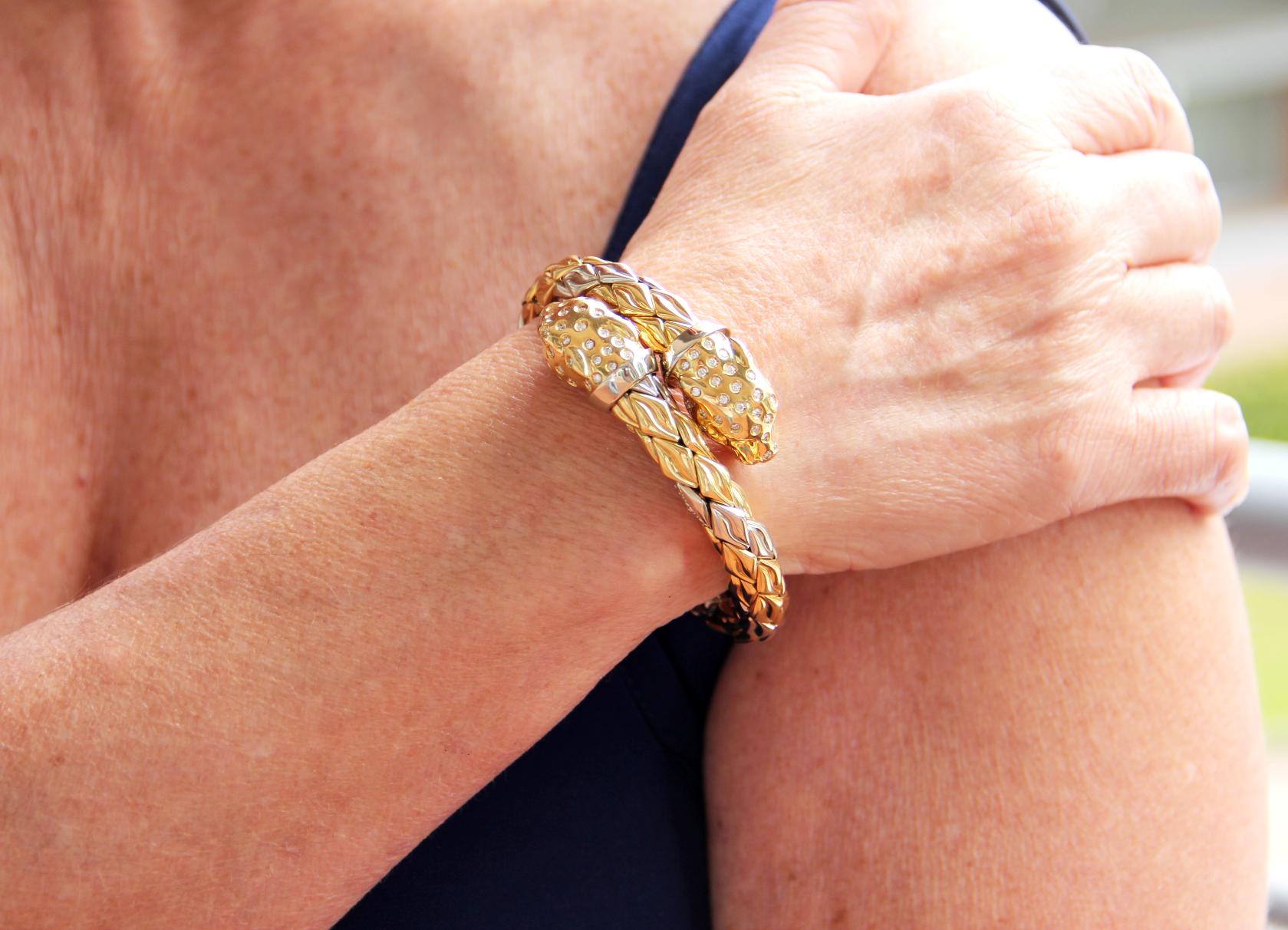 Women's Chimento Italy 18 Karat Yellow and White Gold Diamonds Bangle Bracelet