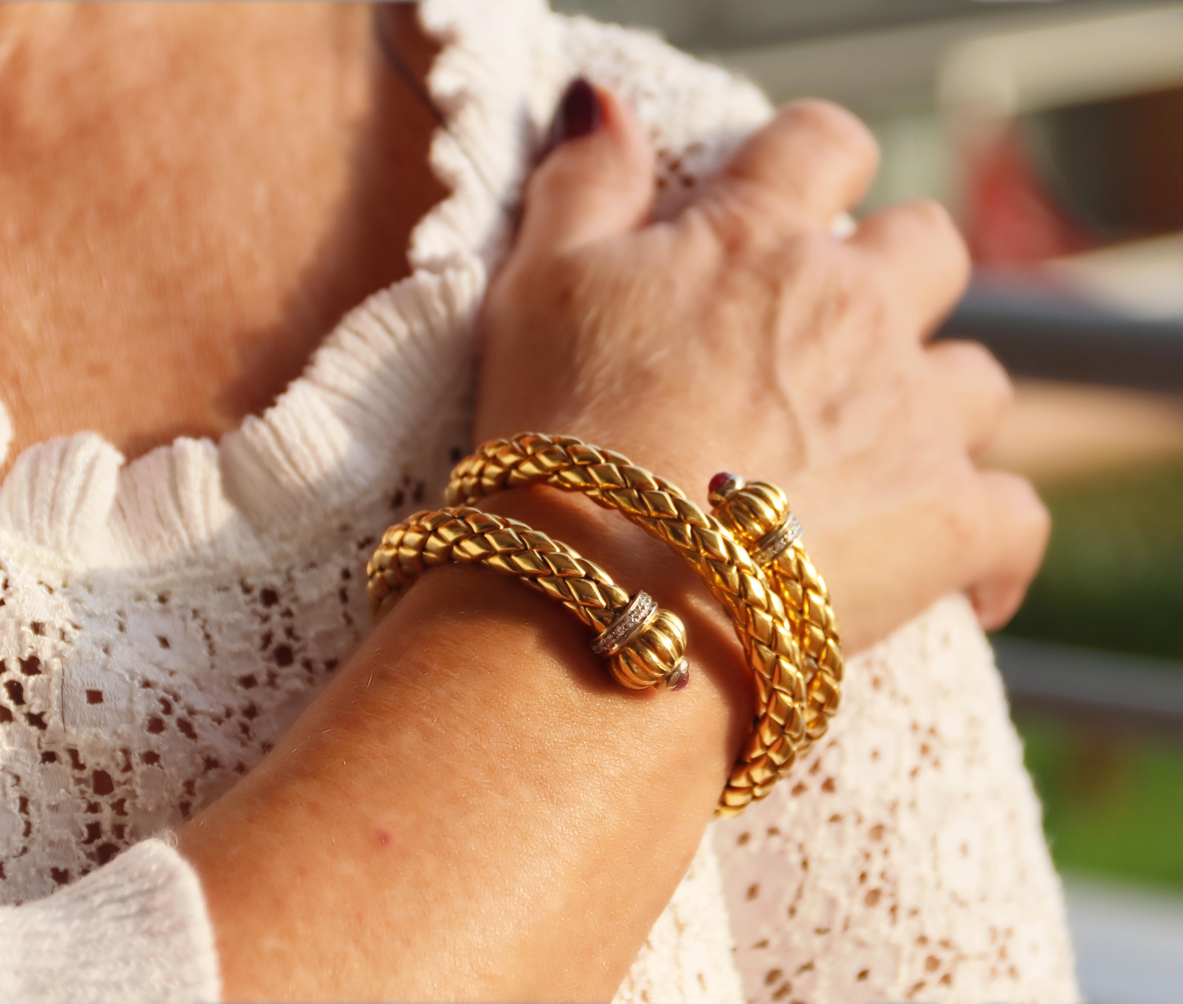 Women's Chimento Italy 18 Karat Yellow and White Gold Diamonds Bangle Bracelet For Sale