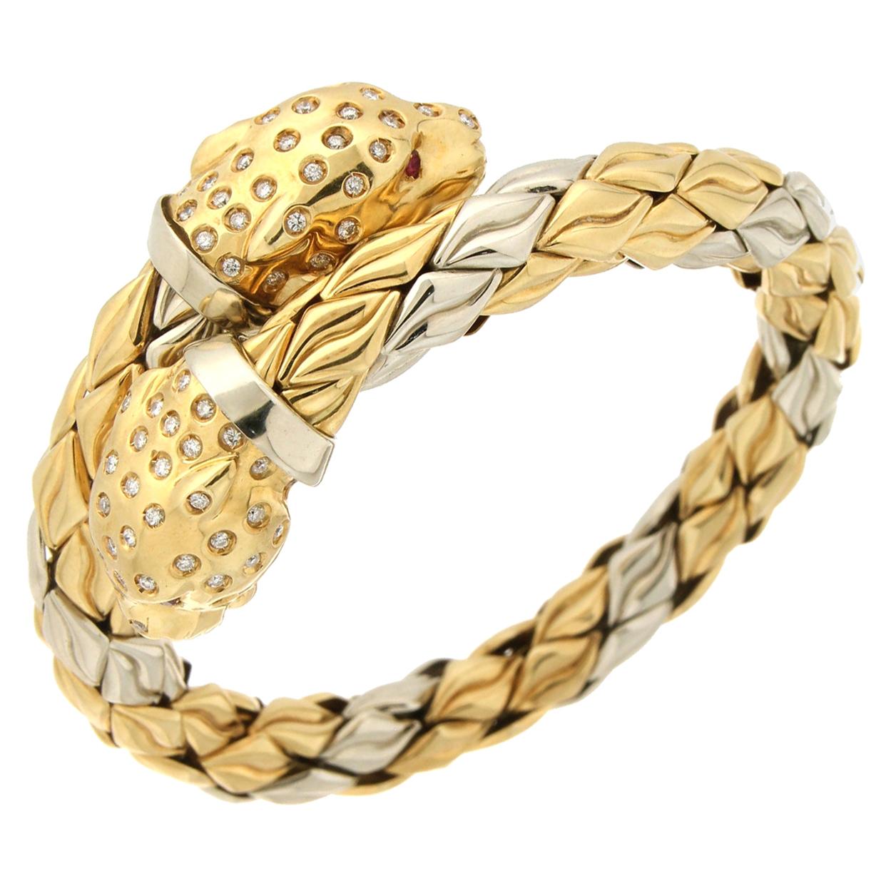 Chimento Italy 18 Karat Yellow and White Gold Diamonds Bangle Bracelet