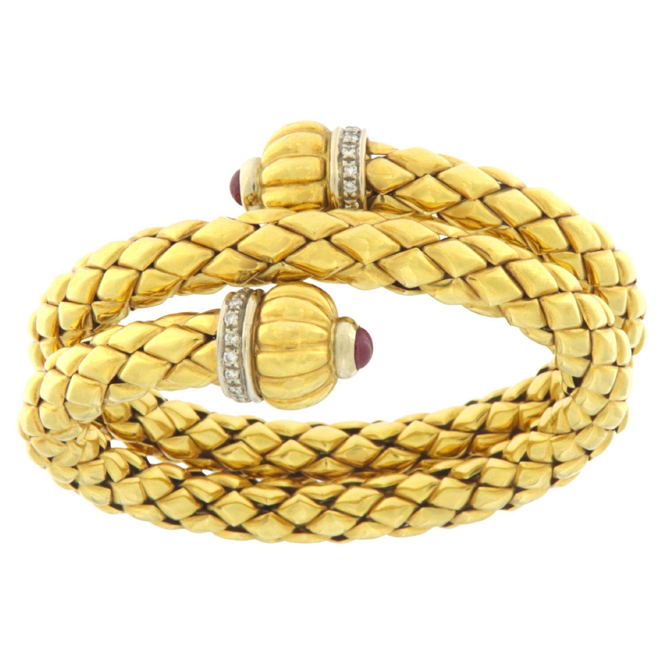 Chimento Italy 18 Karat Yellow and White Gold Diamonds Bangle Bracelet