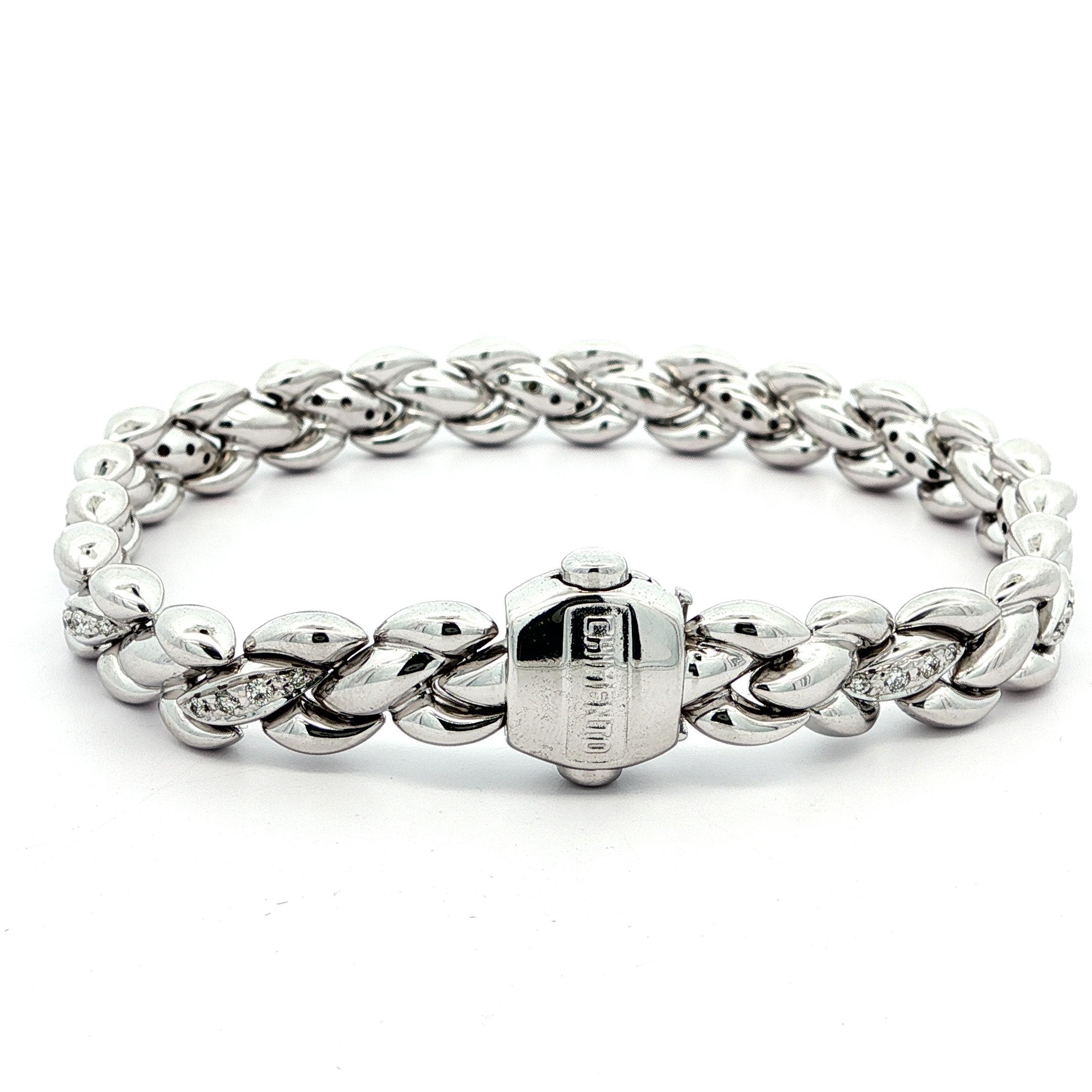 Taglio brillante Chimento Italia Bracciale a maglie intrecciate in oro bianco 18k con diamante da .35ctw in vendita