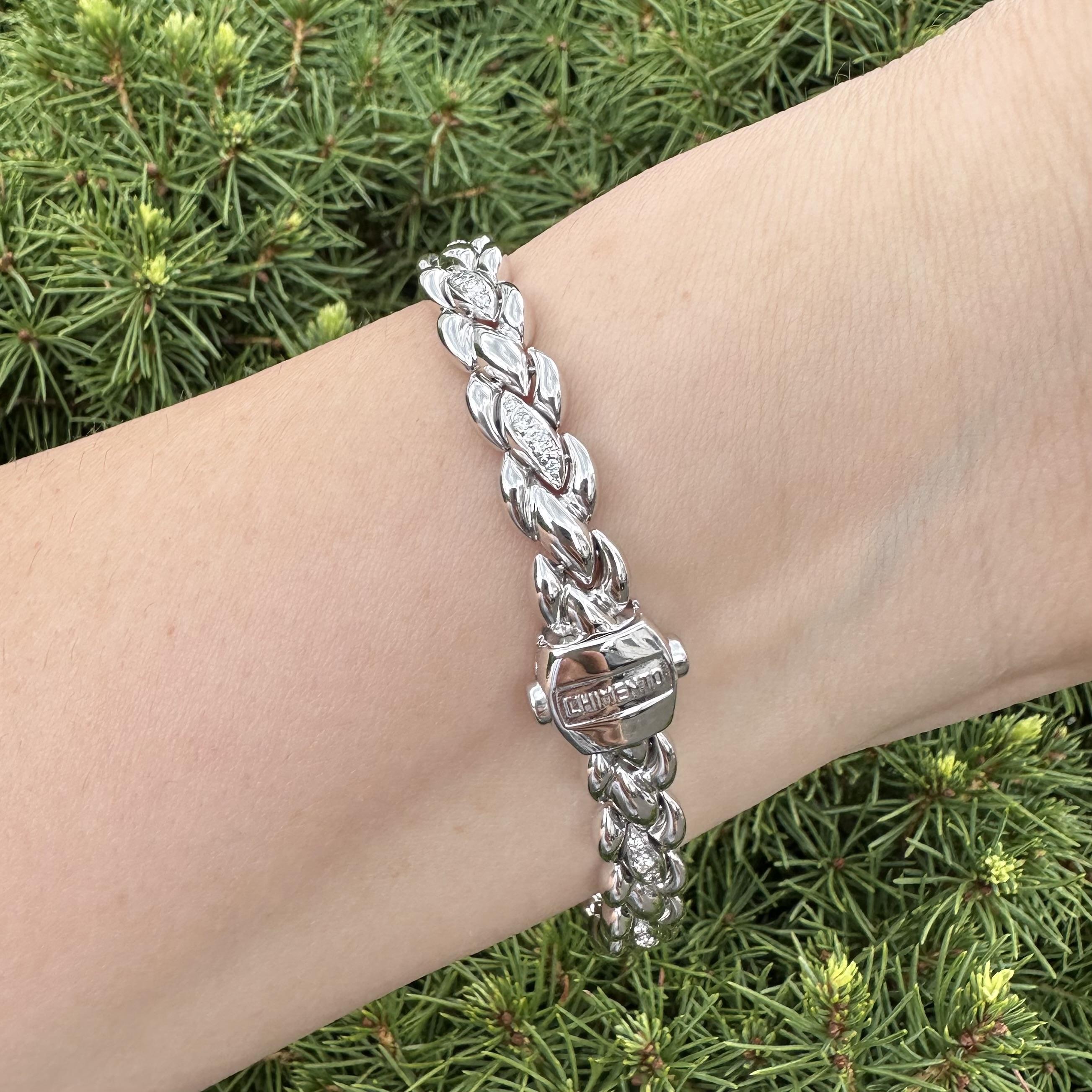 Chimento Italia Bracciale a maglie intrecciate in oro bianco 18k con diamante da .35ctw in vendita 3