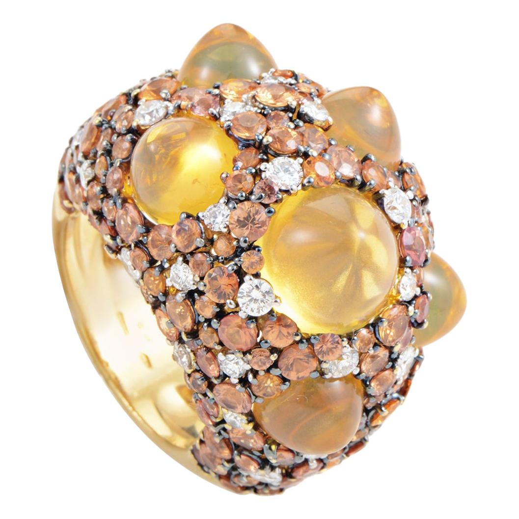 Chimento Moonrise 18 Karat Yellow Gold Orange Gem and Diamond Ring