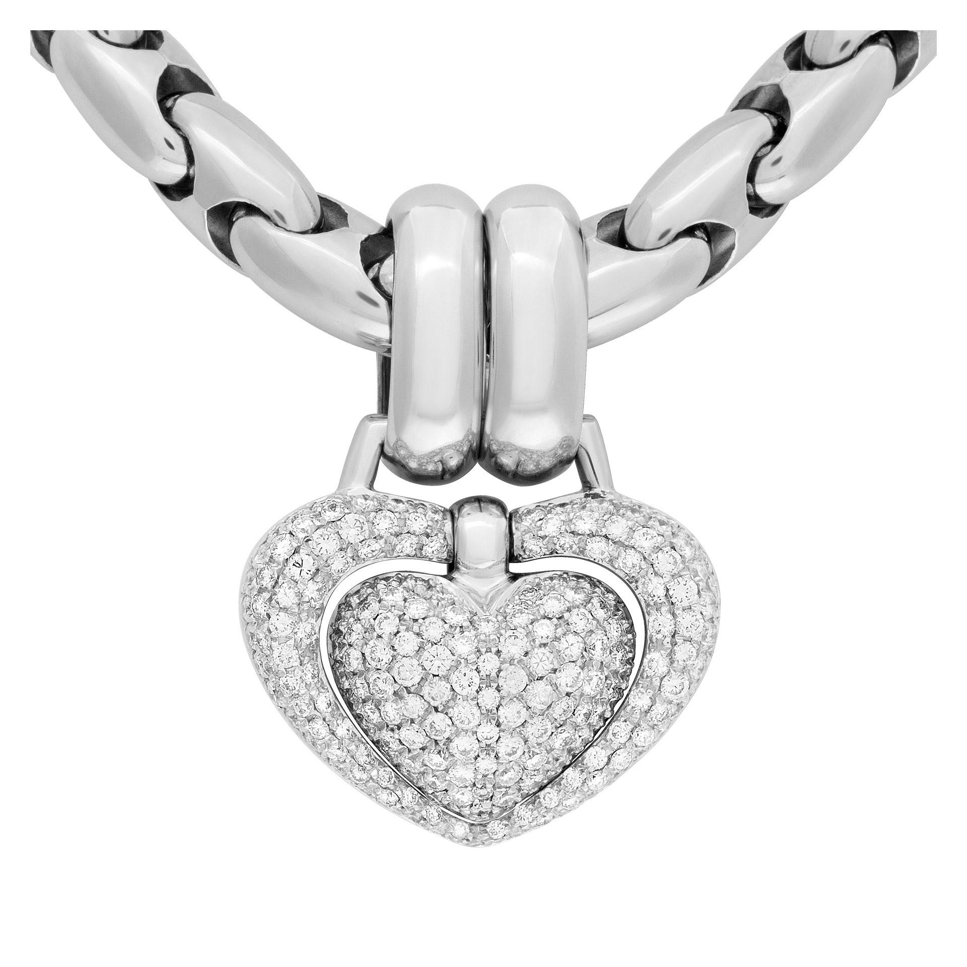 ESTIMATED RETAIL: $16,800   YOUR PRICE: $13,248
Chimento necklace in 18k white gold with 2.50 carats diamonds (G-H color, VS clarity) 
16' chain length
Heart dimensions: Height: 22mm. 
                               Width:30 mm