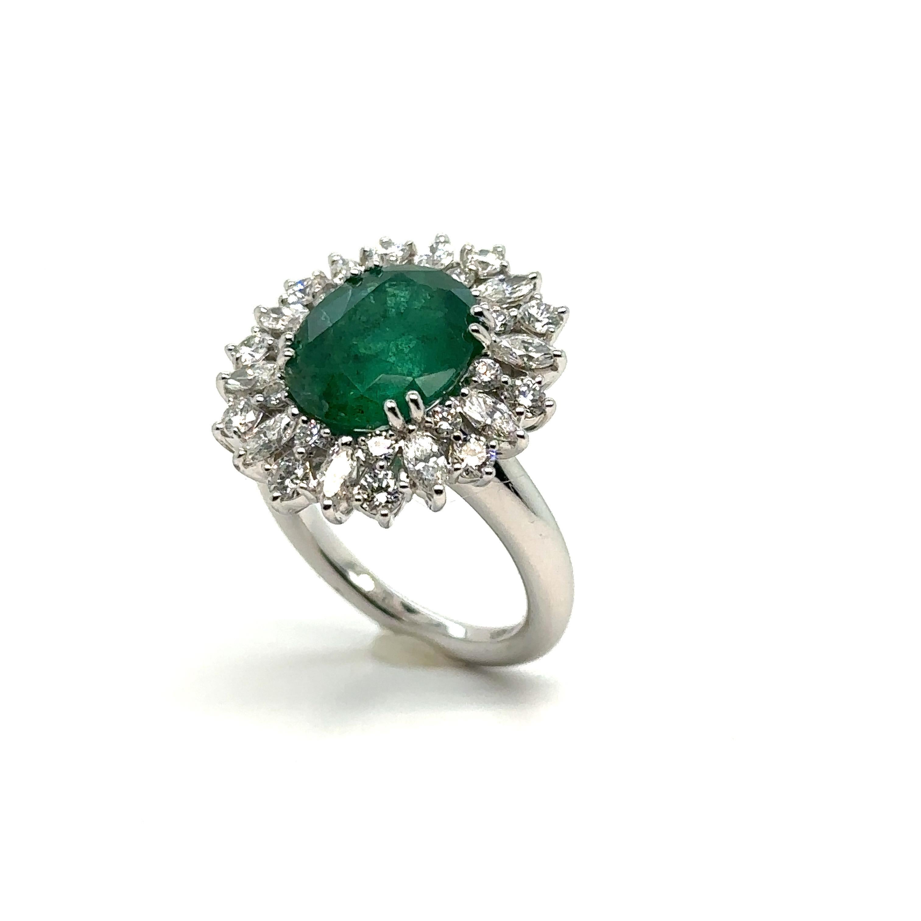 Oval Cut Chimento Princess Ring Emerald Carats Diamonds White Gold 18 Karat For Sale