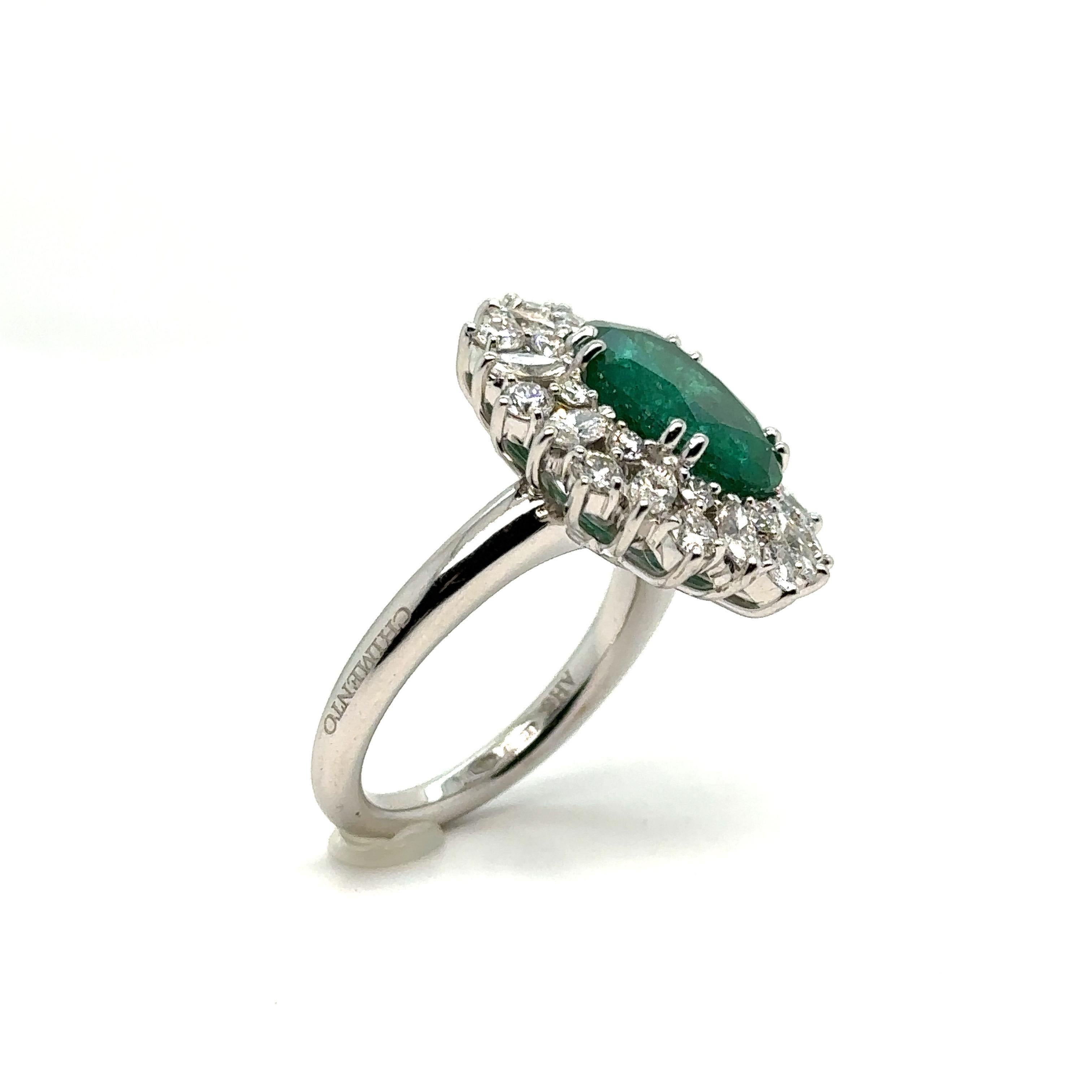 Women's Chimento Princess Ring Emerald Carats Diamonds White Gold 18 Karat For Sale