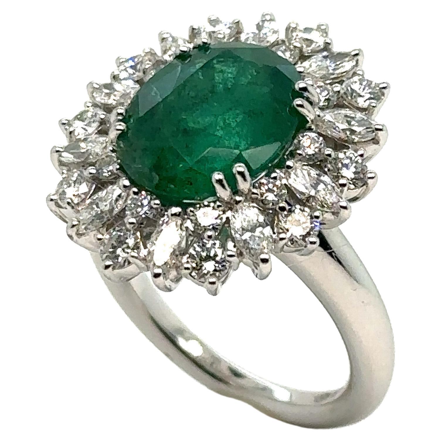 Chimento Princess Ring Emerald Carats Diamonds White Gold 18 Karat For Sale