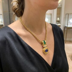 Chimento Zafiro Esmeralda Rubí Diamante Collar Colgante Oro 18K