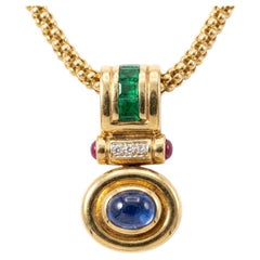 Chimento Sapphire Emerald Ruby Diamond 18K Gold Pendant Necklace