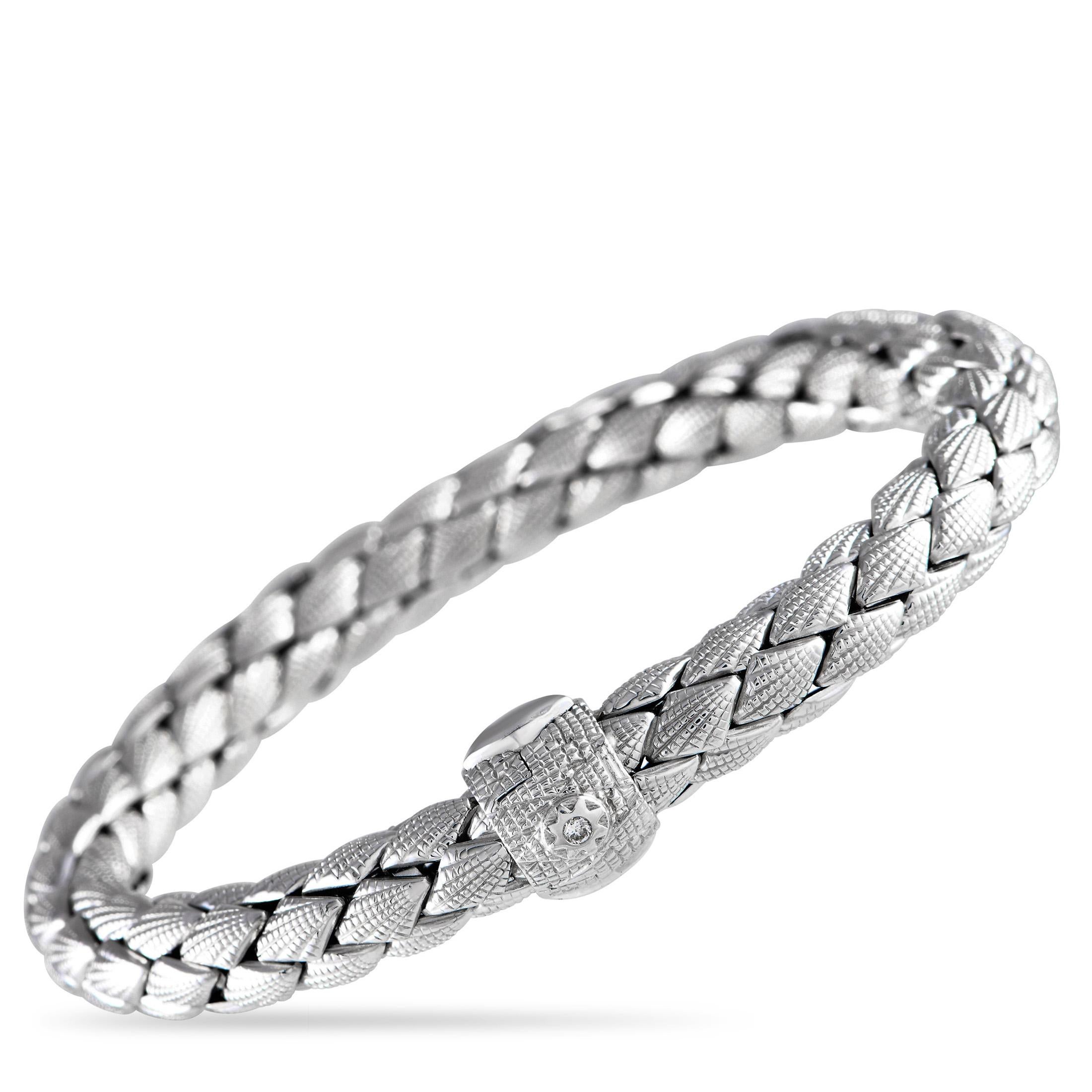 Women's Chimento Stretch Classic 18K White Gold Diamond Braided Satin Finish Bracelet For Sale