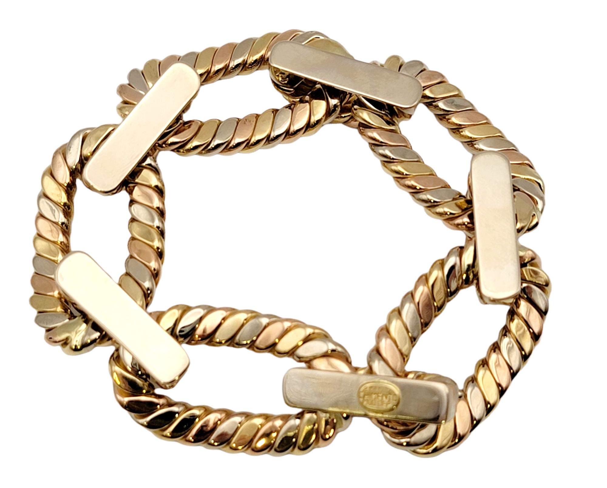 Chimento Tri-Tone 18 Karat Yellow Rose and White Gold Extra Large Link Bracelet  For Sale 3