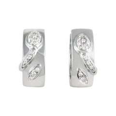Chimento Womens 18 Karat White Gold Partial Diamond Pave Petite Hoop Earrings