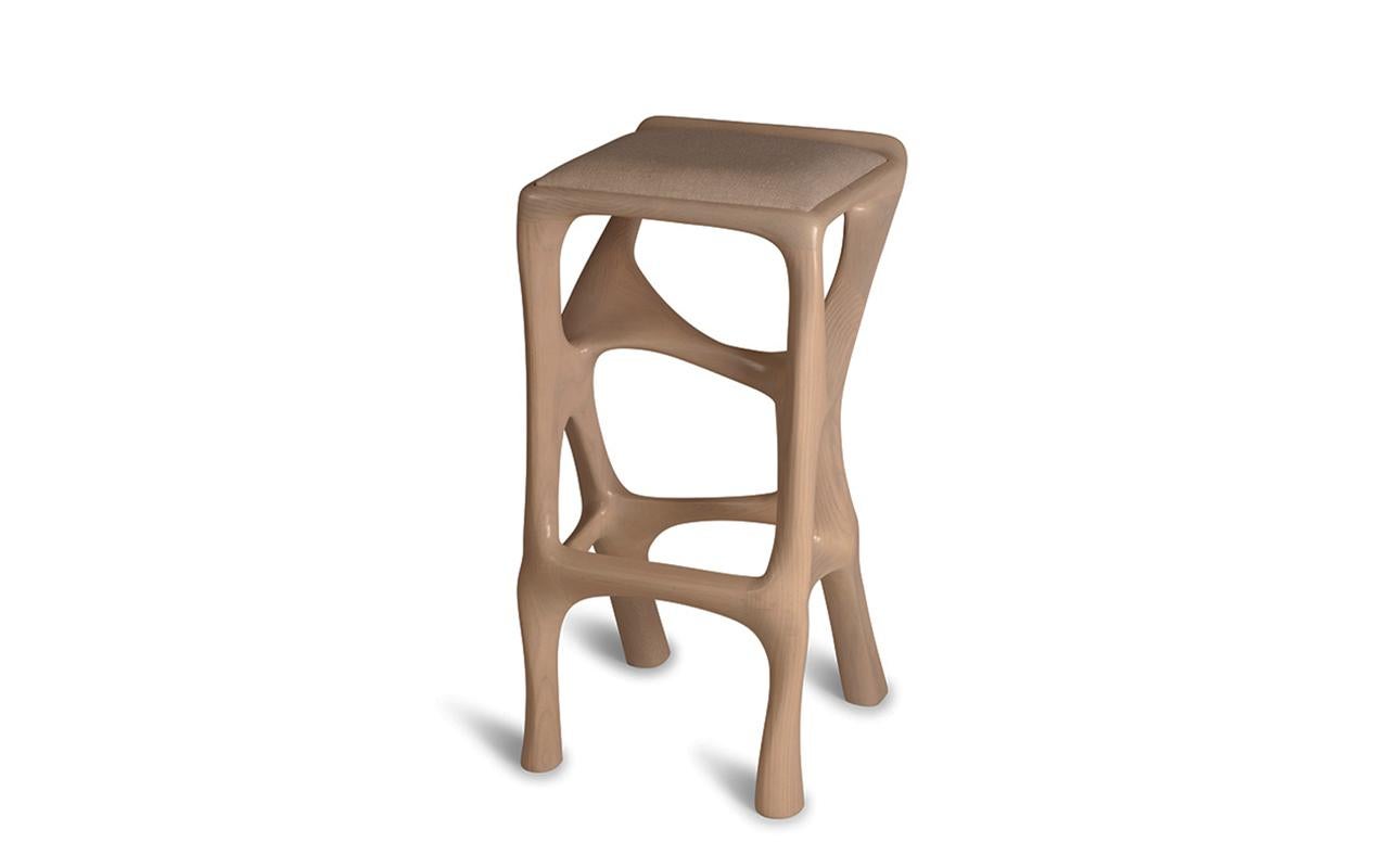 American Chimera Bar Stool, Asian Sand stain, Ash wood, with Leather Upholstery by Amorph For Sale
