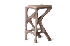 Chimera Bar Stool, Gray Oak stain, Ash wood, with Leather Upholstery by Amorph