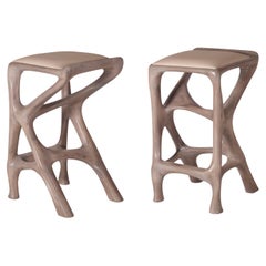 Chimera Bar Stool, Gray Oak stain, Ash wood, with Leather Upholstery by Amorph