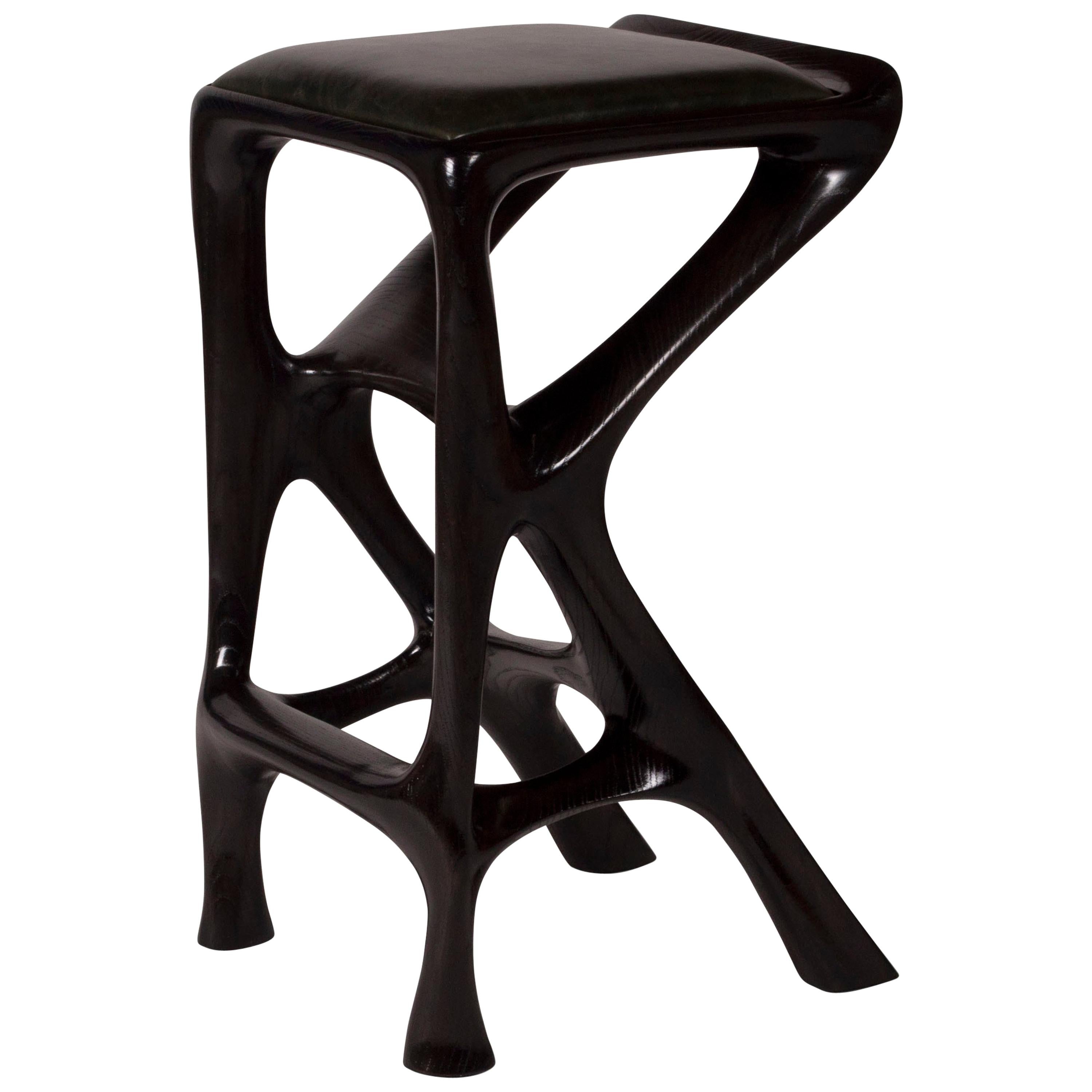 Amorph Chimera Bar stool Solid Wood with Ebony Finish Counter Height For Sale