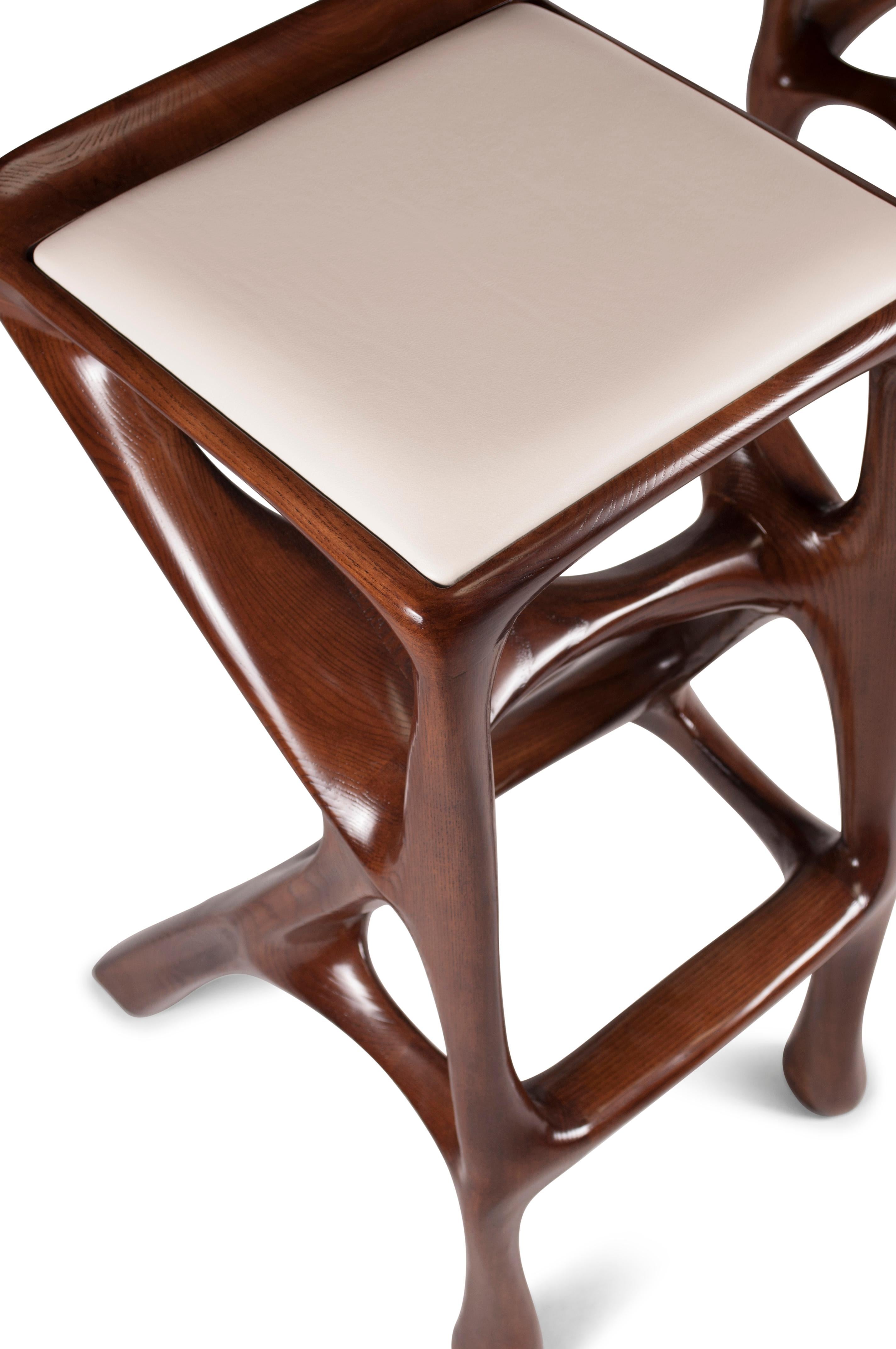 Amorph Chimera Bar stool, Stained Walnut with leather upholstery  For Sale 3