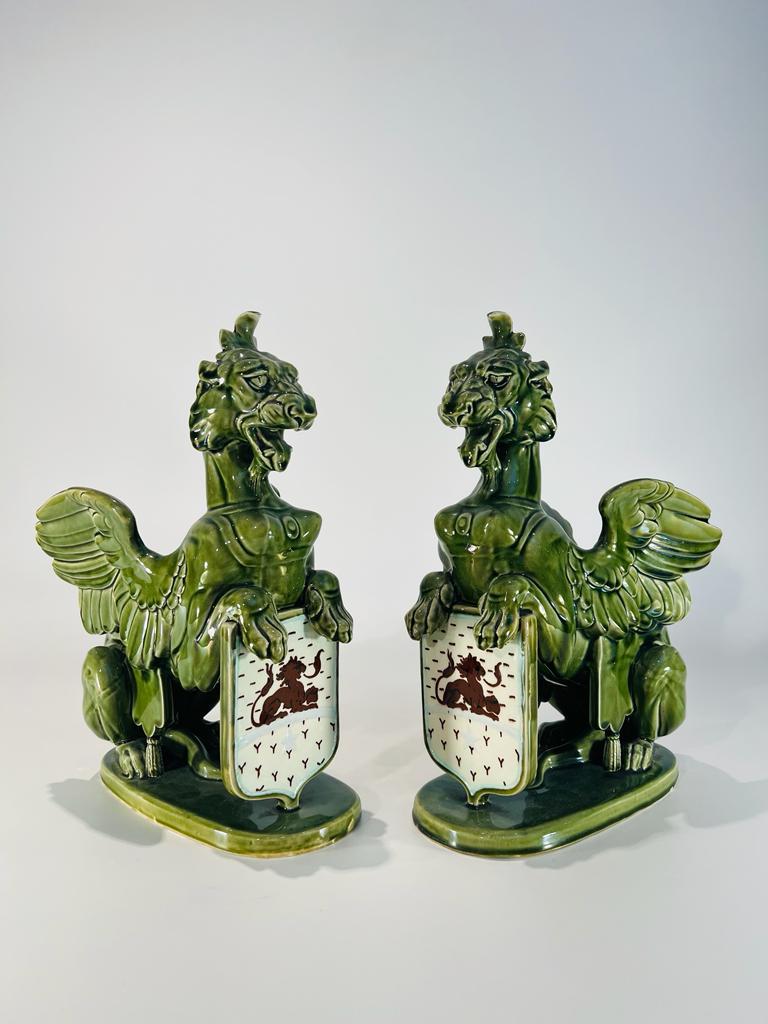 Other Chimeras in france porcelain circa 1870 signed H.B &Cie - Choisy le Roi pair. For Sale