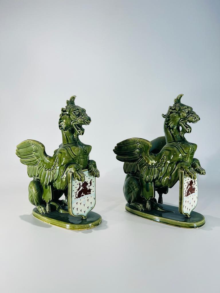 Chimeras in france porcelain circa 1870 signed H.B &Cie - Choisy le Roi pair. In Good Condition For Sale In Rio De Janeiro, RJ