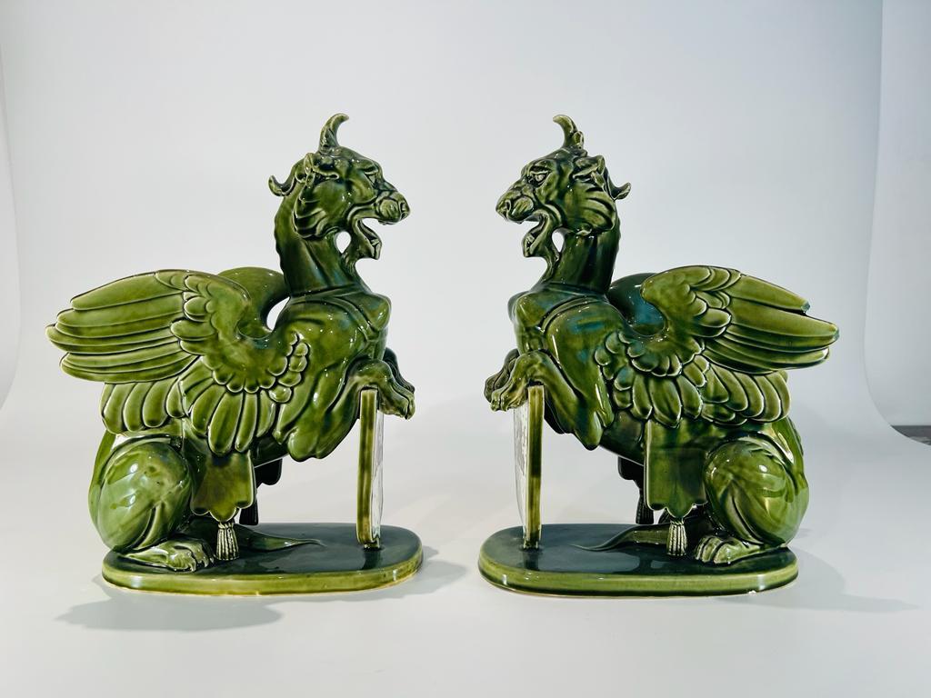Late 19th Century Chimeras in france porcelain circa 1870 signed H.B &Cie - Choisy le Roi pair. For Sale