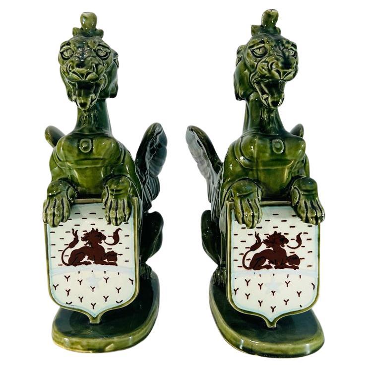 Chimeras in france porcelain circa 1870 signed H.B &Cie - Choisy le Roi pair. For Sale