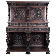 Chimeric Cupboard Sideboard, Hand-Carved Walnut, Italy, 1880