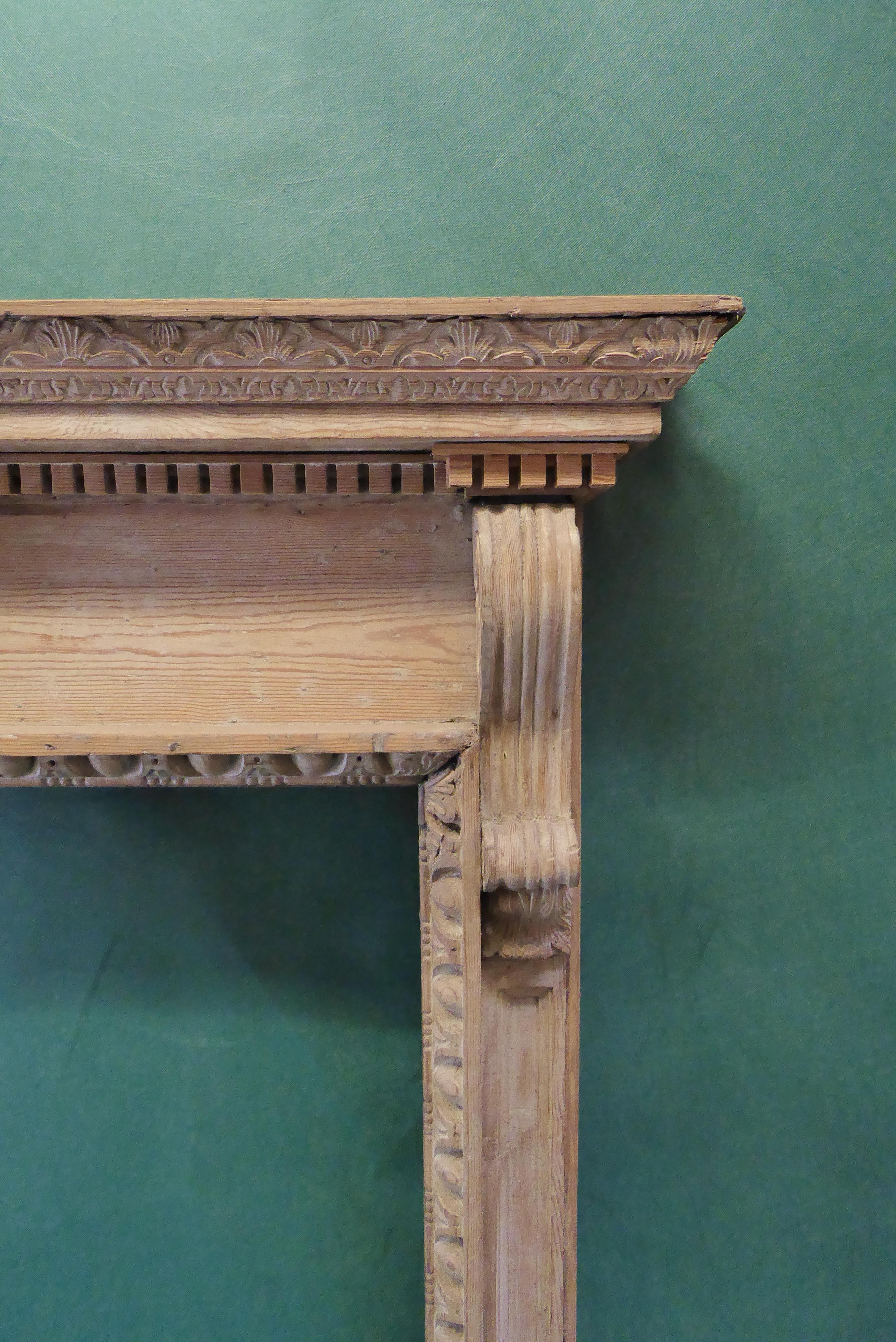 Early 18th Century Chimney Piece, Mantle Piece Carved Pinewood George II circa 1730 Wth Shell For Sale