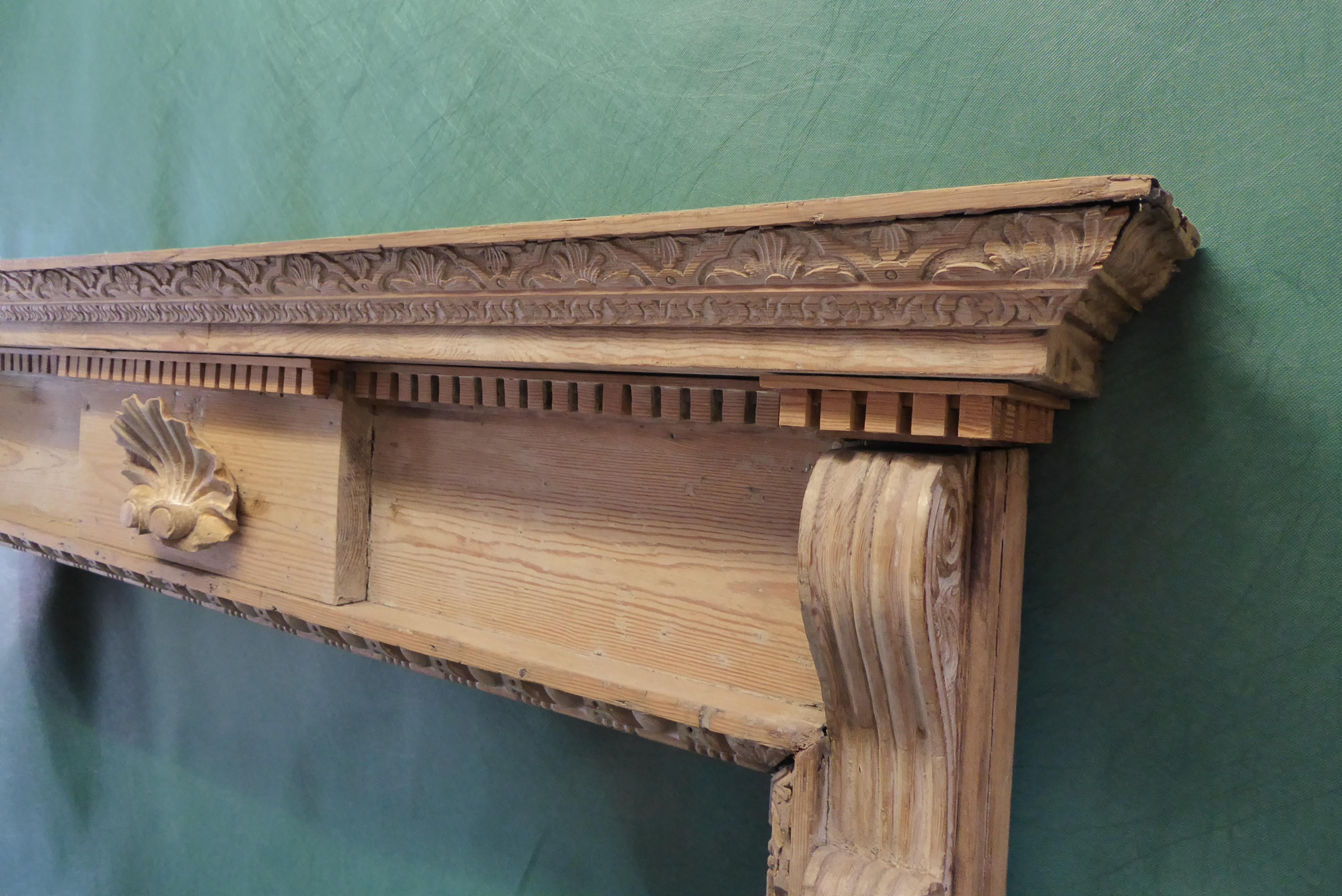 Chimney Piece, Mantle Piece Carved Pinewood George II circa 1730 Wth Shell For Sale 3