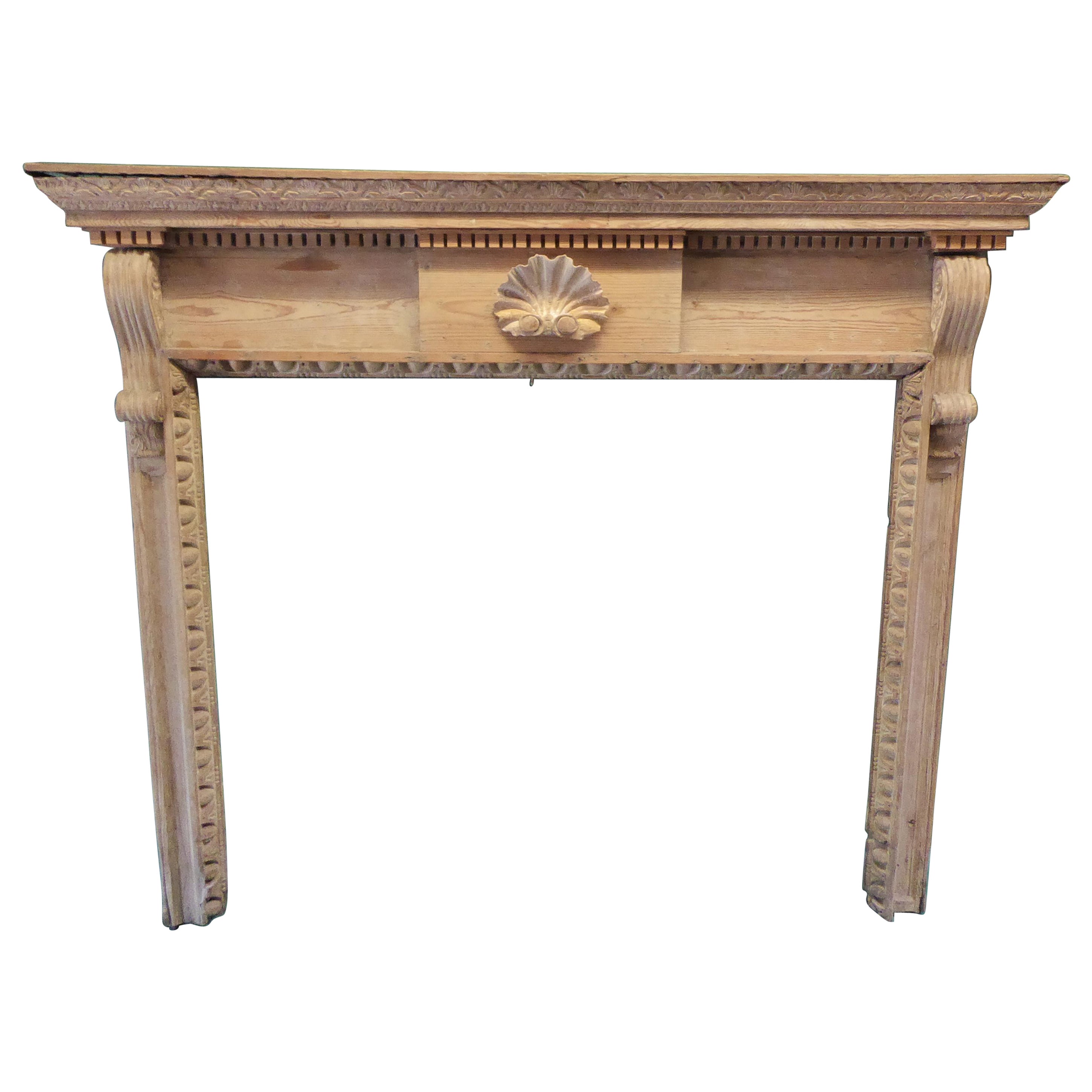 Chimney Piece, Mantle Piece Carved Pinewood George II circa 1730 Wth Shell For Sale