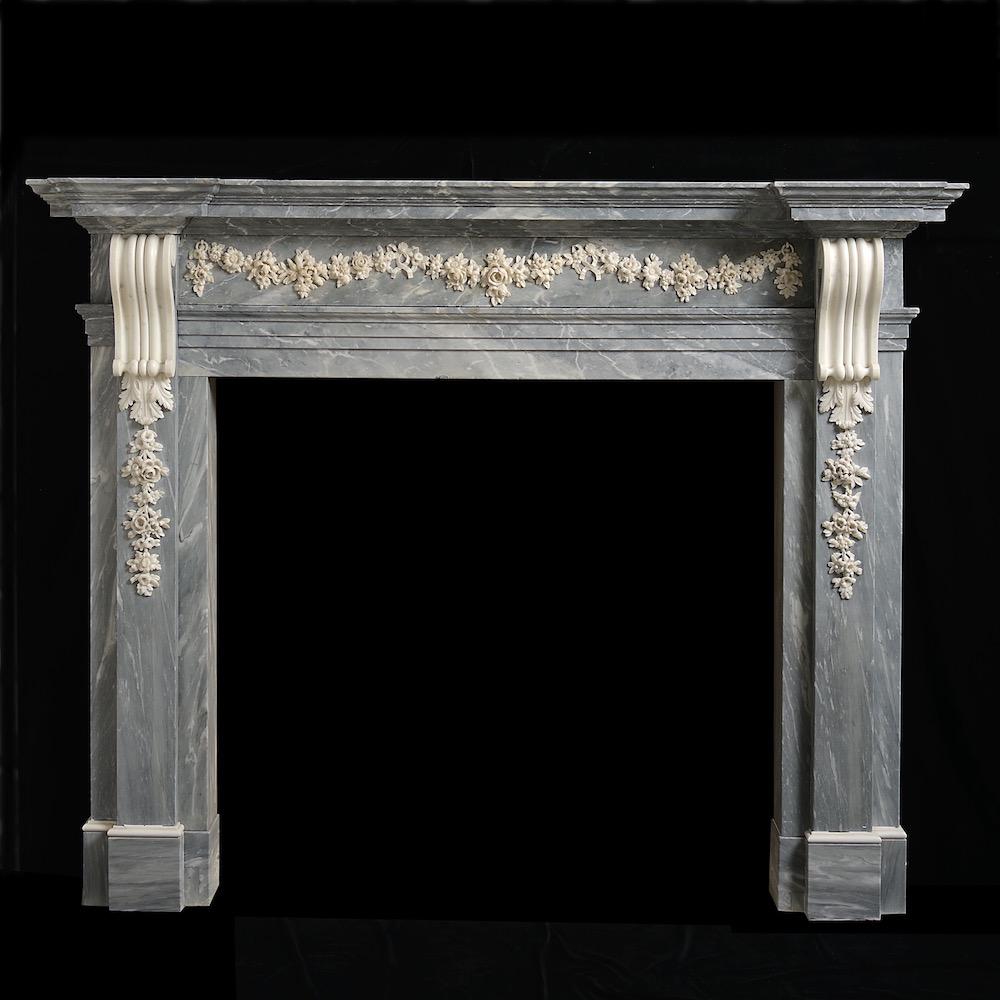 IMPORTANTE CHIMENEA DE MÁRMOL GRIS PALOMA Y ESTATUARIO DE GEORGE III, DISEÑADA POR JAMES PAINE (1717-1789), HACIA 1765.

Apertura 127 cm (50 pulg.) de alto x 137 cm (54 pulg.) de ancho.

Procedencia:
Parque Axwell, condado de Durham.

Axwell Park