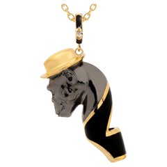 Chimp Whistle Pendant Necklace, Black Enamel