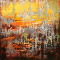 A Glimpse of New York in Sunset, Painting, Oil on Canvas