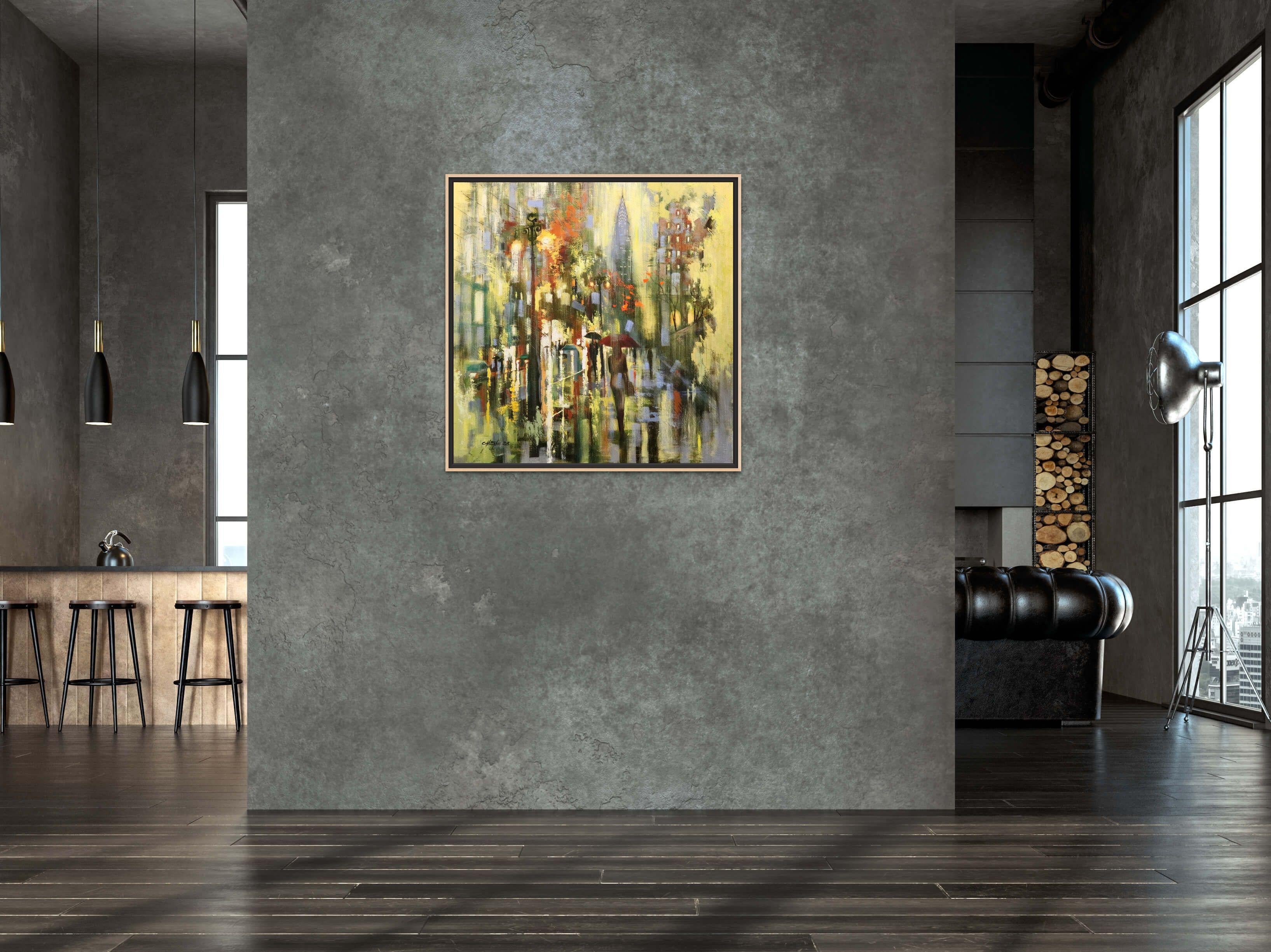 Lluvia de abril, Pintura, Óleo sobre lienzo - Painting Contemporáneo de Chin H Shin