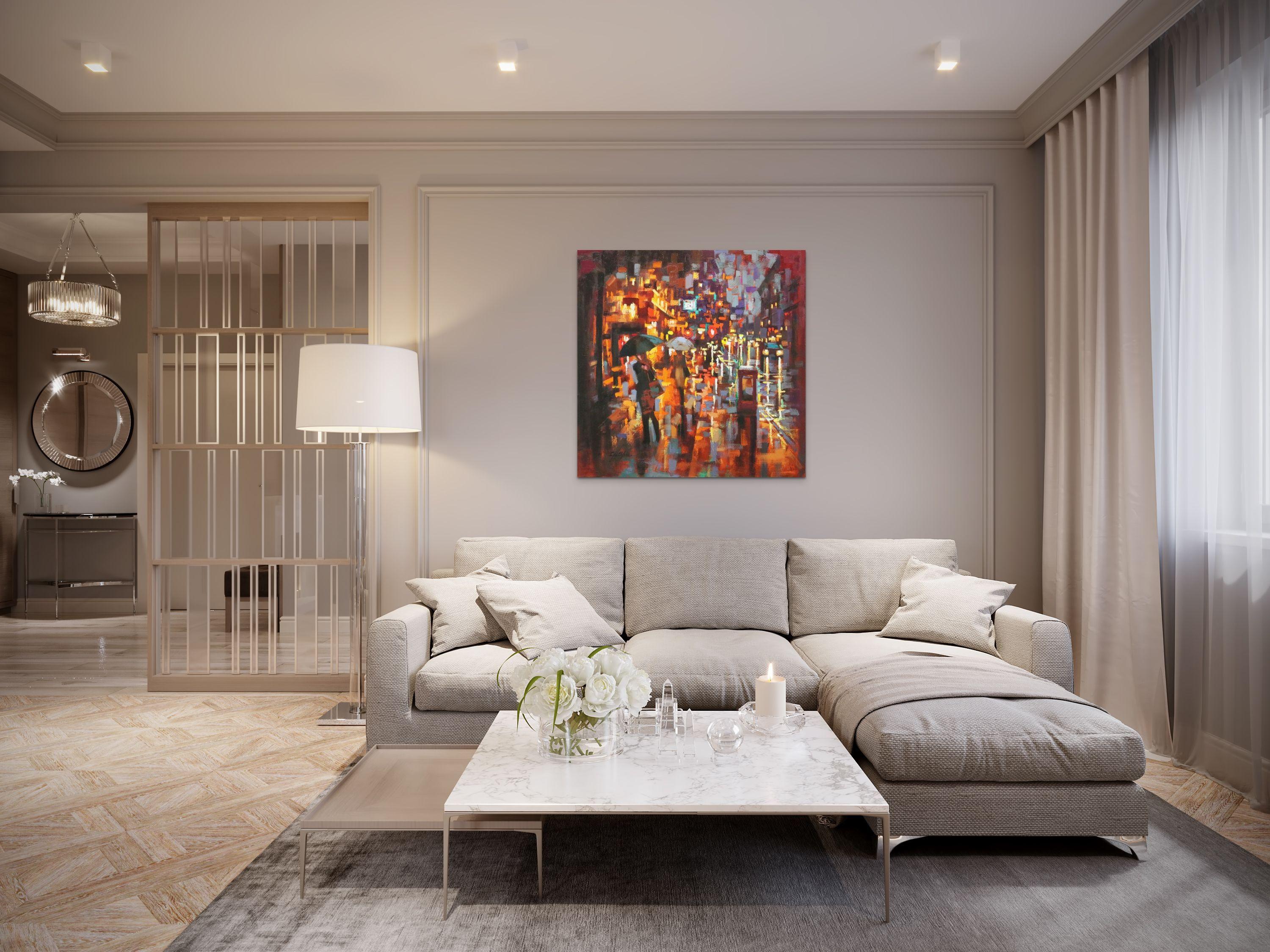 Olio su tela     36 x 36 x 1,5 pollici     * Questo dipinto è stato creato con l'intenzione di mostrare l'atmosfera notturna nel modo più efficace possibile.   Il dipinto è leggermente diverso dai miei quadri precedenti, sto usando più l'energia