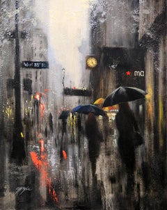 Macy's Rainy Day Walkers, Painting, Oil on Canvas