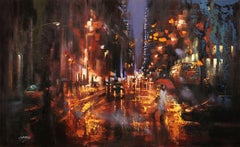 NIGHT RAIN at 8 pm in NEW YORK, Painting, Oil on Canvas