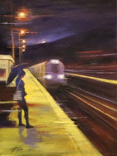 Train de nuit, peinture à l'huile sur toile