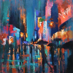 Night Walkers in Timesquare, Painting, Oil on Canvas