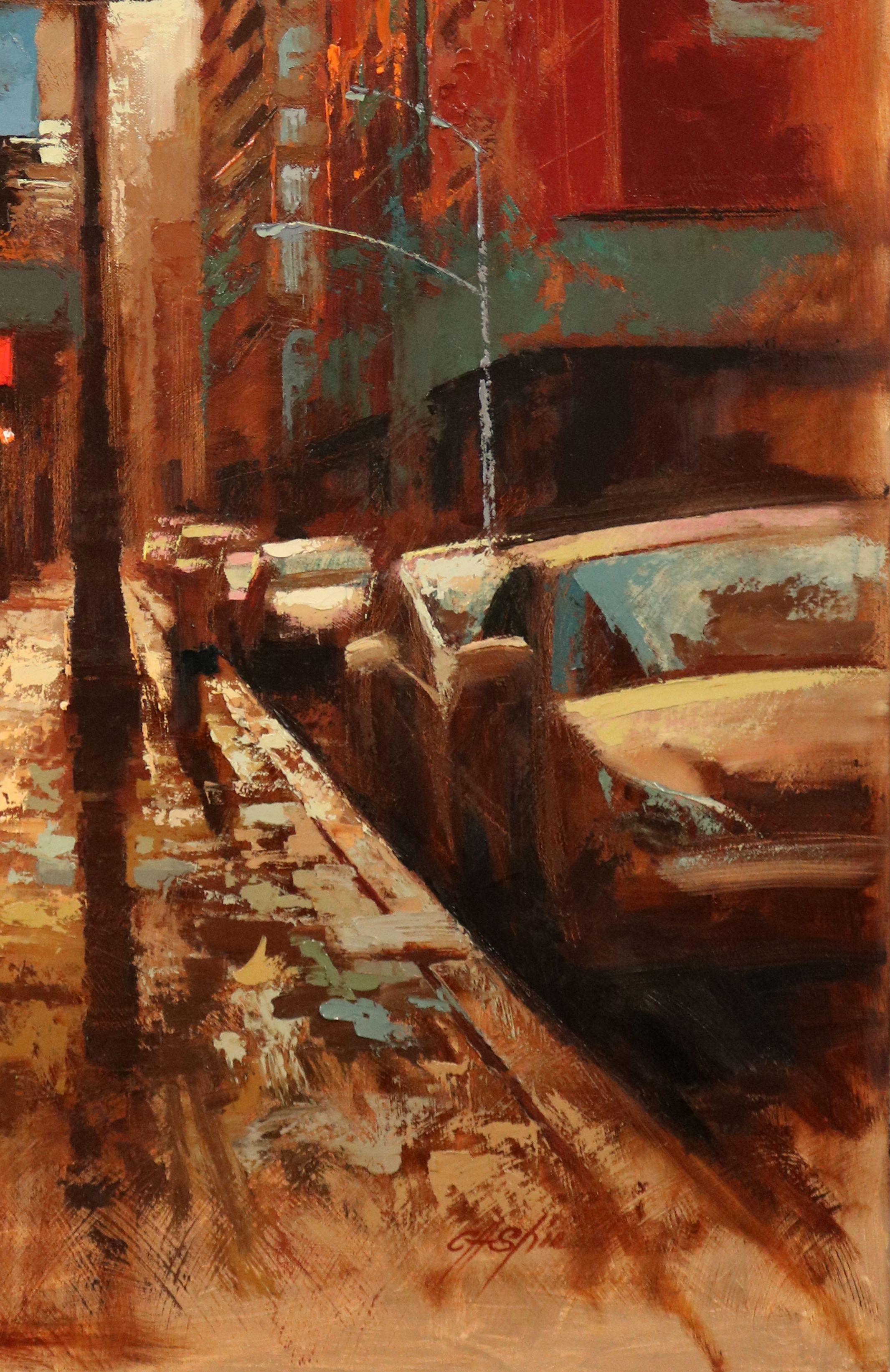 Oil on Canvas    40 x 30 x 1.5 inches    from Prince Street, Soho    * inspired by spirit of New York city    * I walk around Prince Street, New York sometimes but   the mood of this village is different every time. the mood of   late afternoon