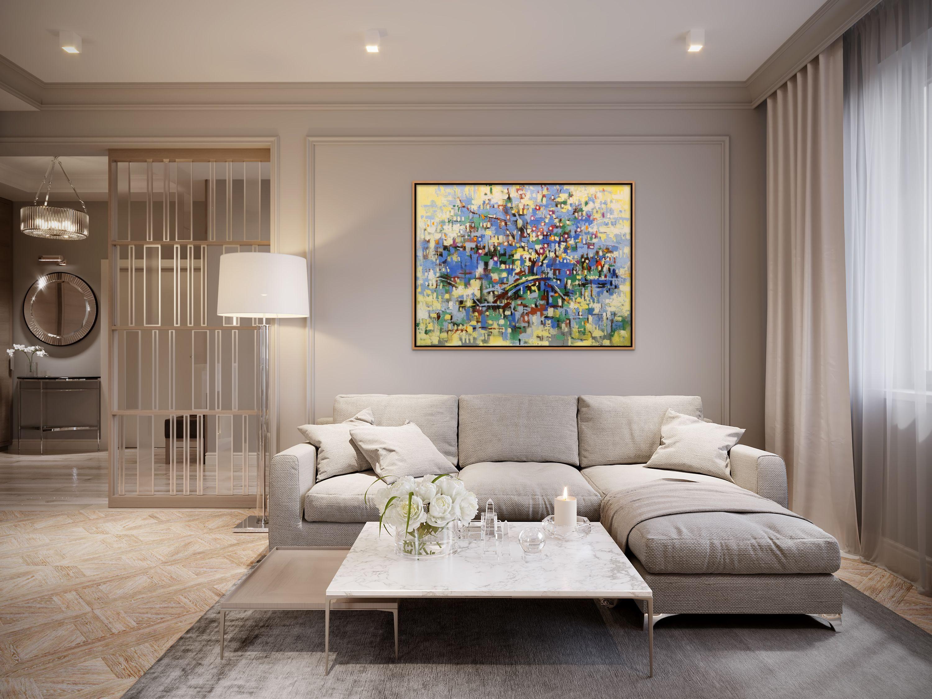 Acrilico su tela    40 x 30 x 1 pollici    * La brezza di primavera è un'espressione poetica del mio paesaggio, da una riva del fiume  North Shore, dove i fiori gialli stanno sbocciando vicino al Seaside Creek.  Intendo creare un paesaggio mai visto