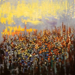 Sonnenuntergang in der Stadt Dschungel, Gemälde, Öl auf Leinwand