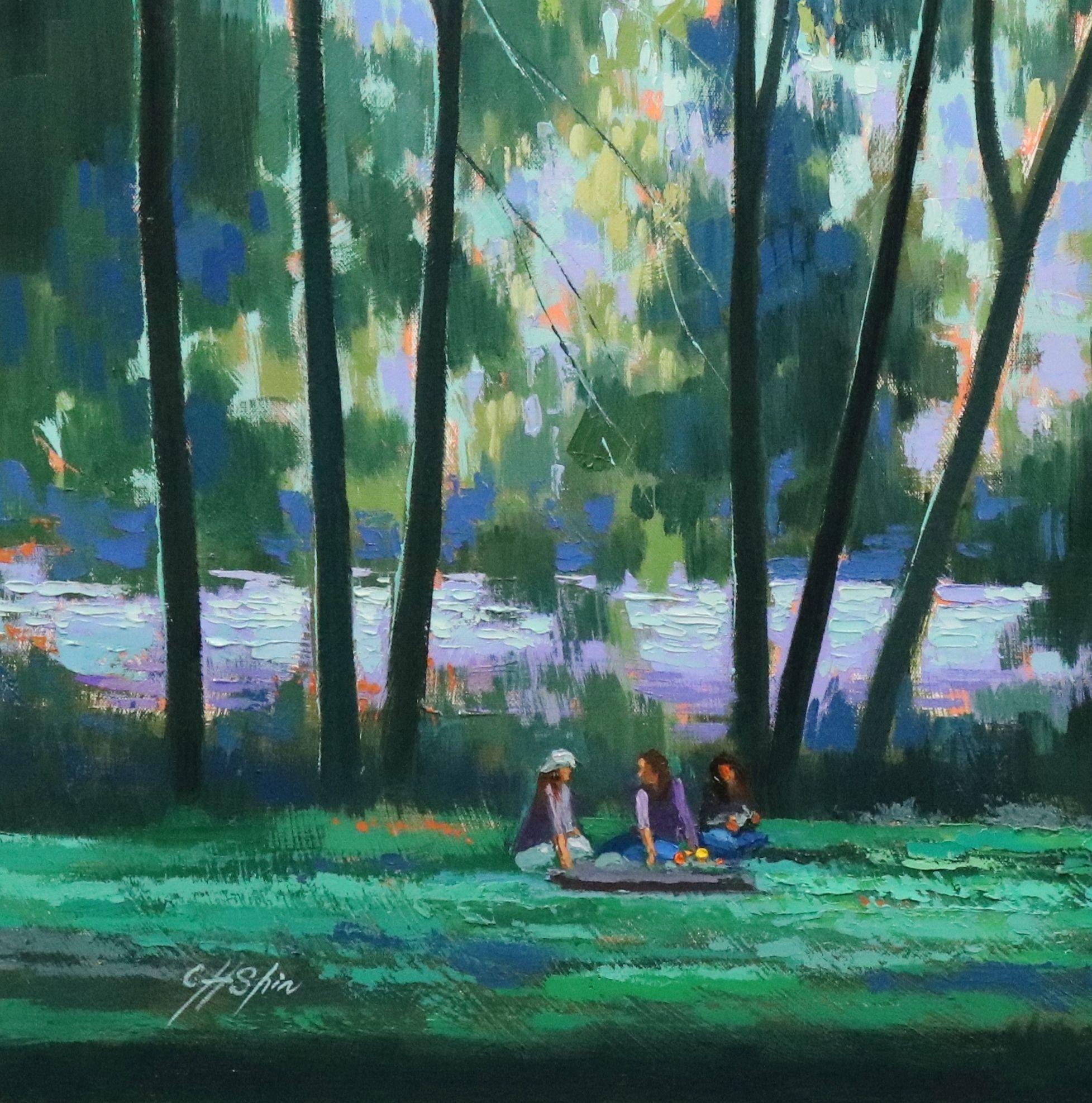  Oil on Canvas    36 x 36 x 1.5 inches    from Long Island, NY    * This painting intended to create a pleasant picnic on a peaceful sunny weekend.  My focus here is how effectively use a canvas to create a modern landscape, in order  to create a