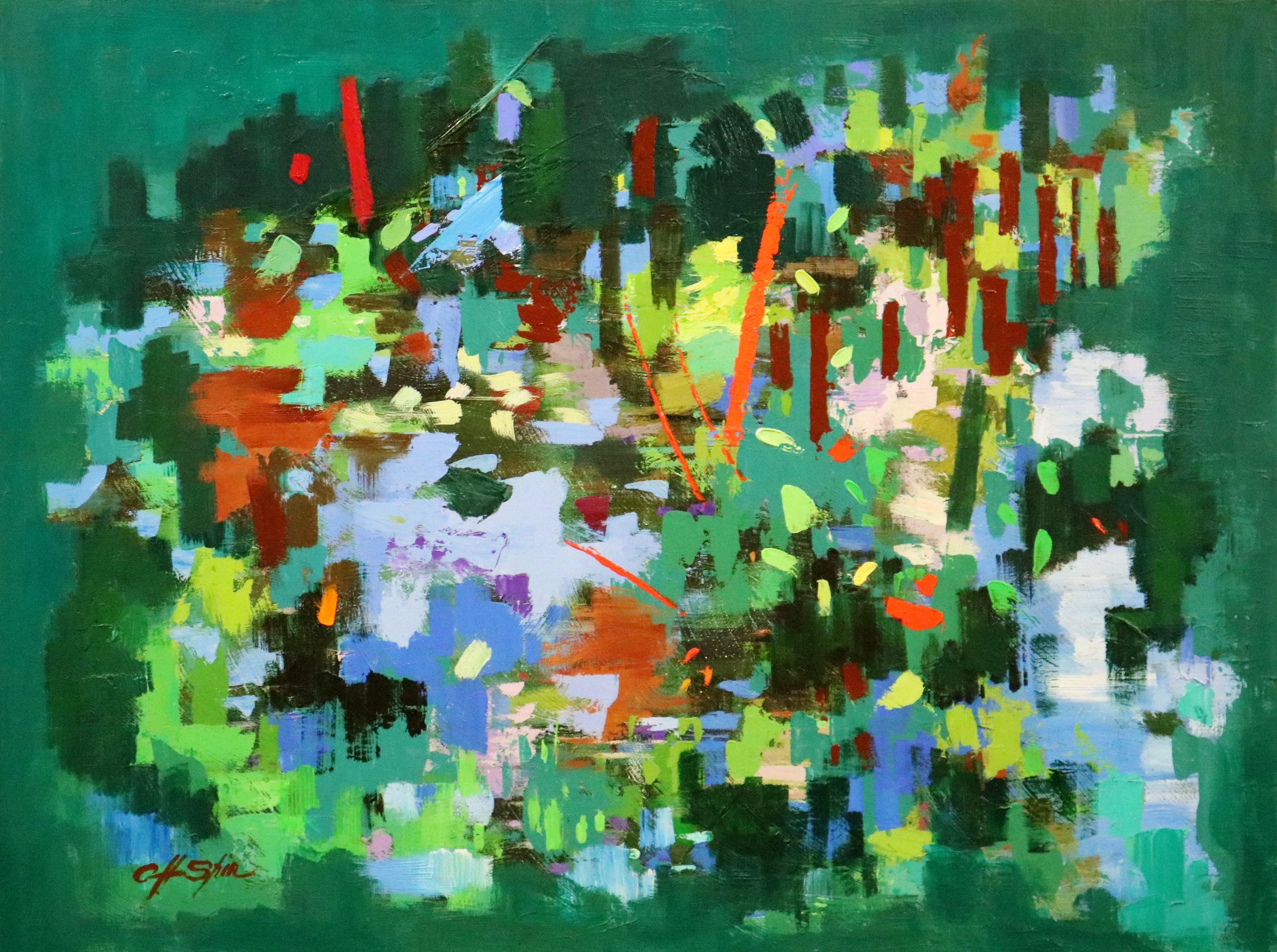 Lo stagno, Pittura, Olio su tela - Painting di Chin H Shin