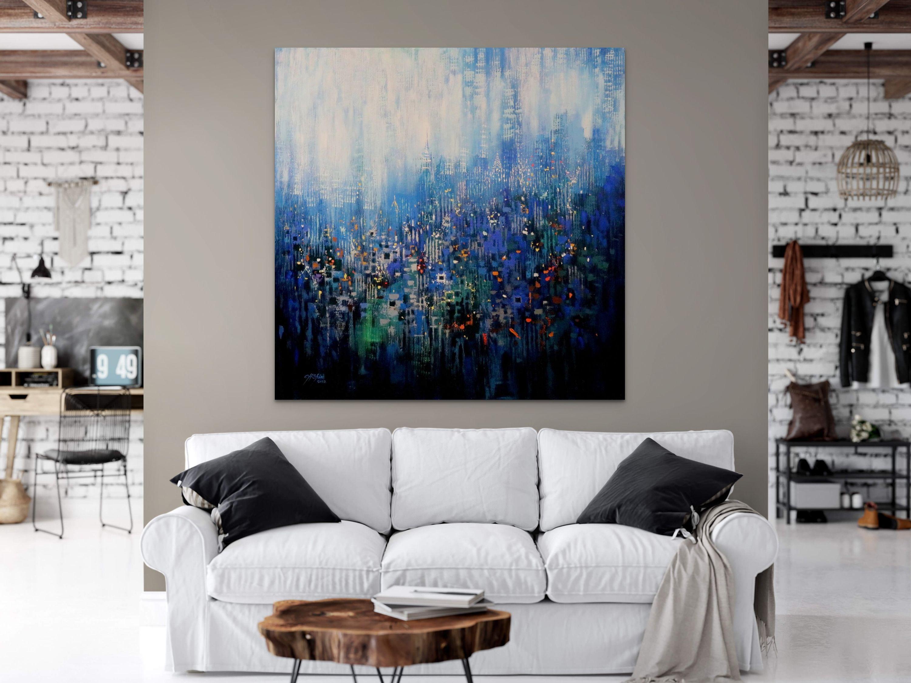 Urban Forest 15 Blue, Painting, Oil on Canvas For Sale 2