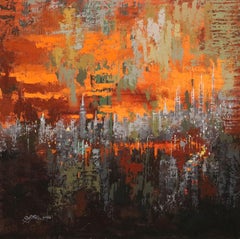 Urban Forest 16, Sonnenuntergang, Gemälde, Öl auf Leinwand