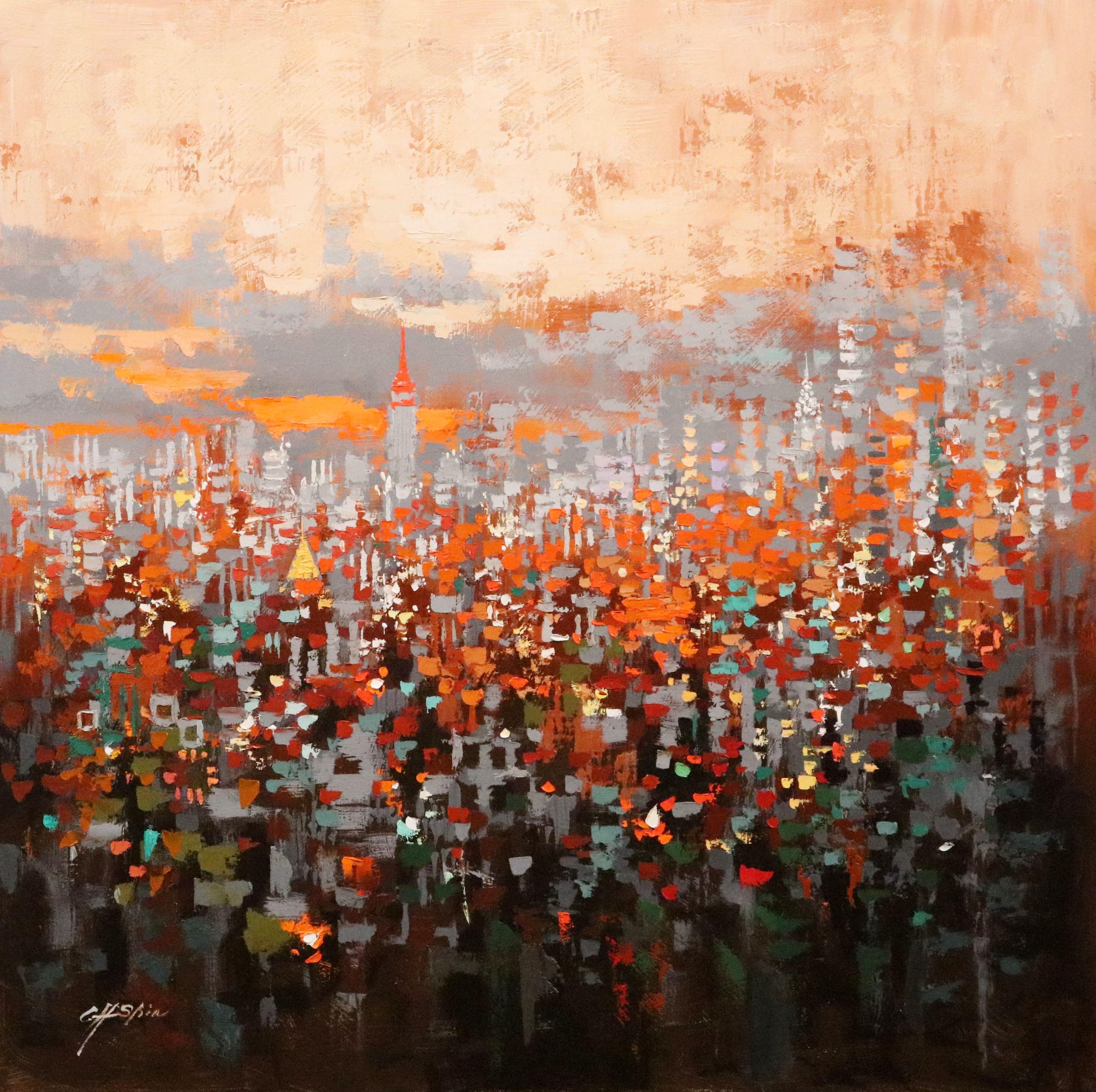 Urban Forest 18 Sundown, peinture à l'huile sur toile - Painting de Chin H Shin