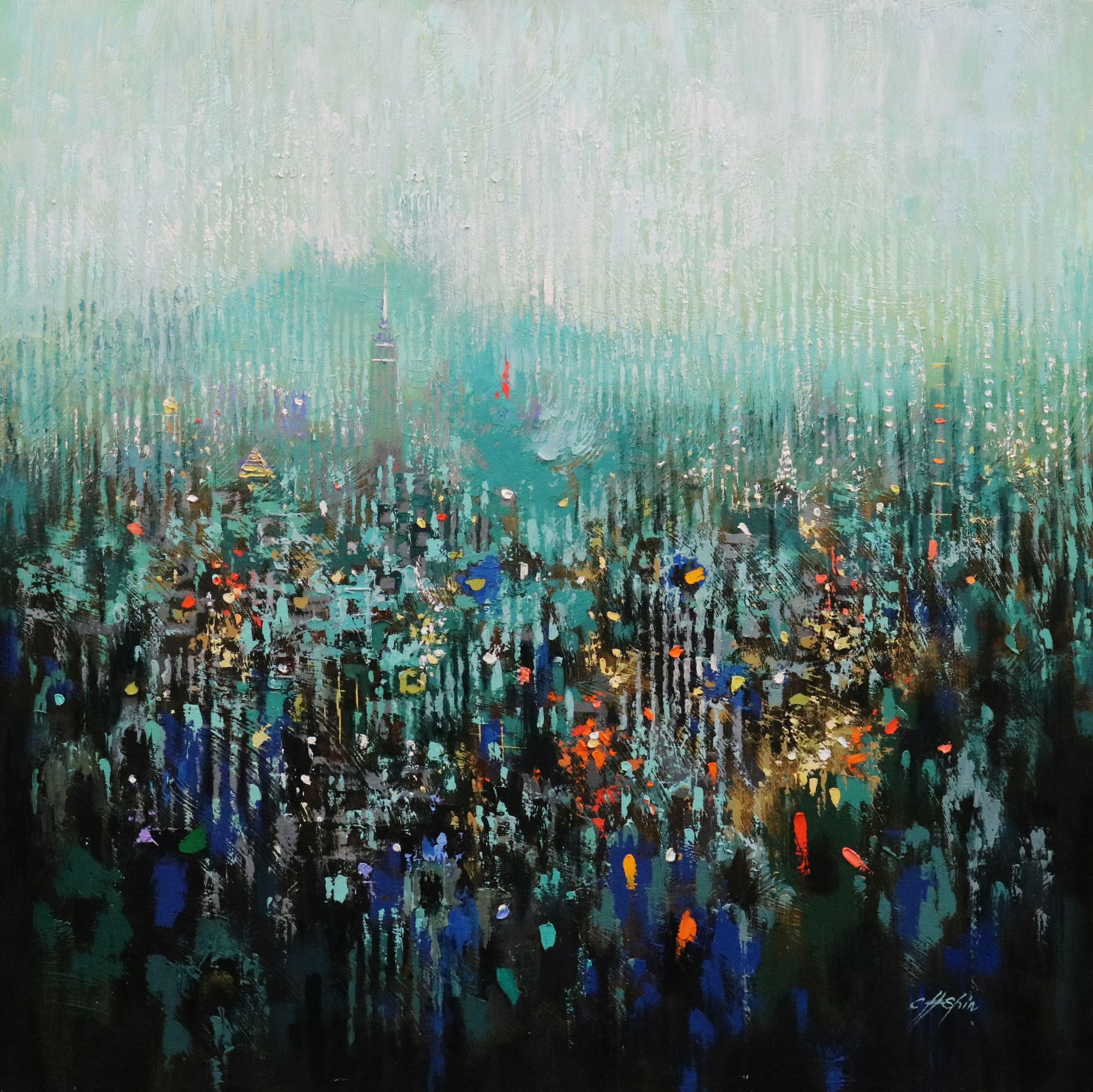 Oil on Canvas    from New York City    36 x 36 x 1.5 inches    from New York City    * Urban Forest 8 is a continuous study of Urban Forest in series, in this painting,  am looking for a beautiful Blue foggy day in an abstract fashion.  It is very
